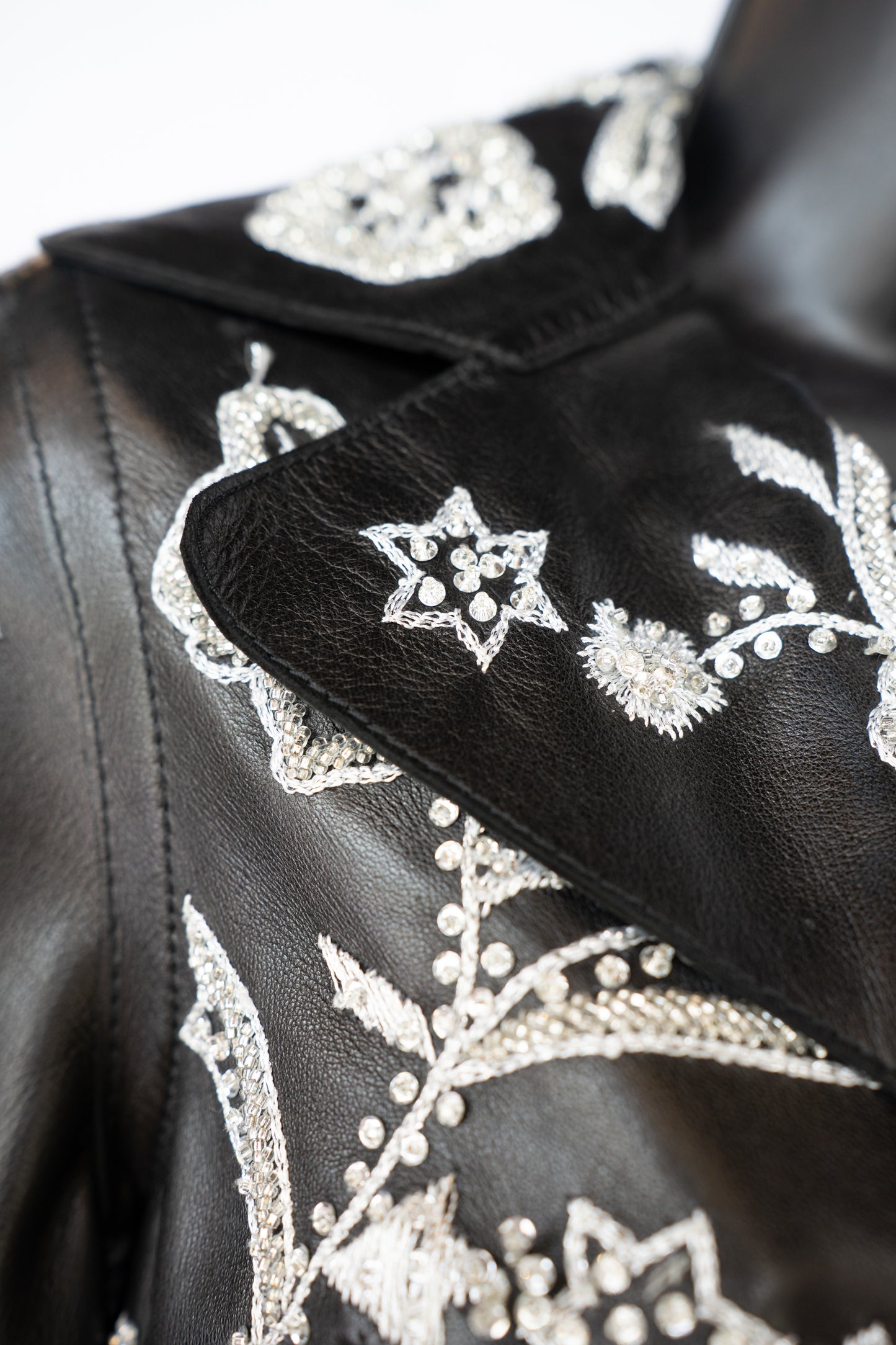 Dolce & Gabbana Black Leather Beaded Leather Jacket