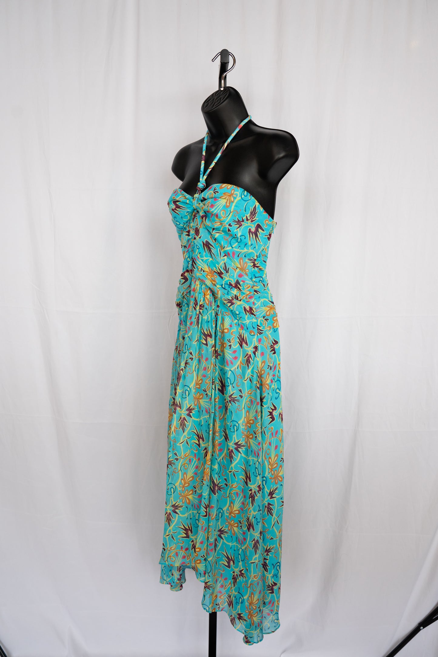 ALC Multi Blue Floral Halter-Neck Smocked Waist Midi Dress NWT