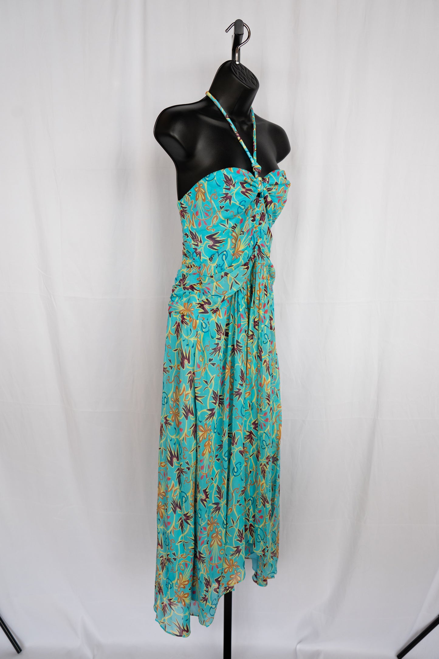 ALC Multi Blue Floral Halter-Neck Smocked Waist Midi Dress NWT
