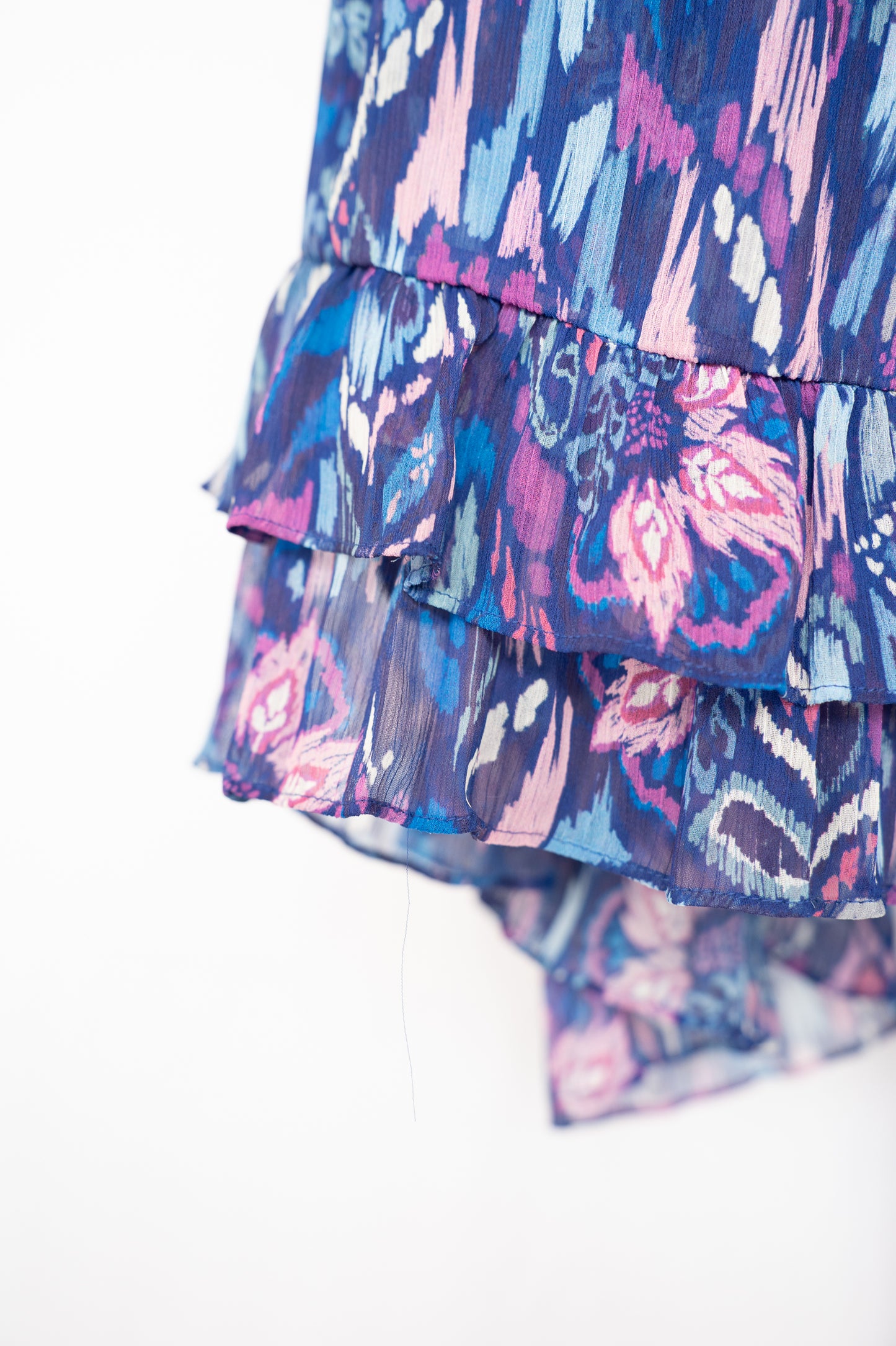 Ramy Brook Blue Purple Pink Print Cap Flutter Sleeve Smocked Button Knee-Length Dress