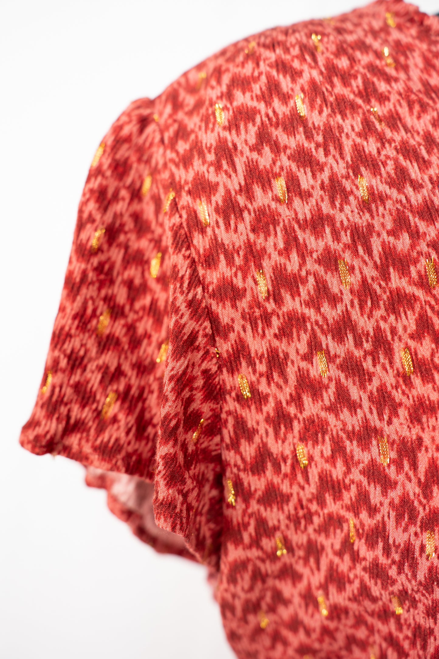 Paige Pink & Red Print Short-Sleeve Neck & Waist Tie Knee-Length Dress w Gold Specs