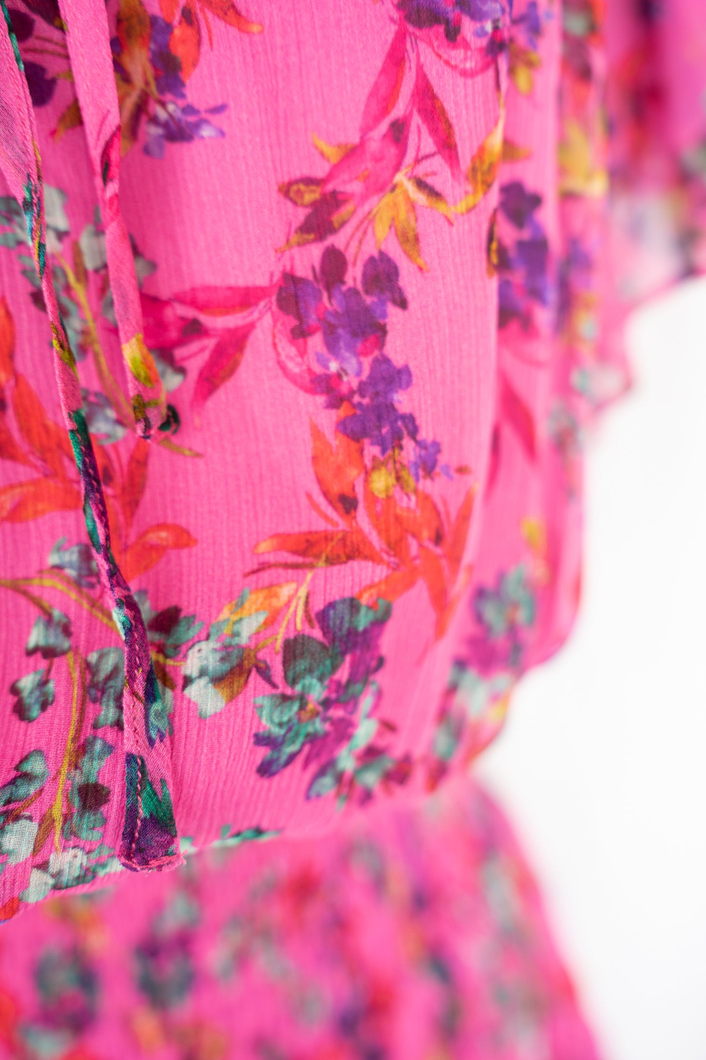 Gilner Farrar Pink w Multicolor Floral Short Flutter Sleeve Smocked Knee-Length Dress