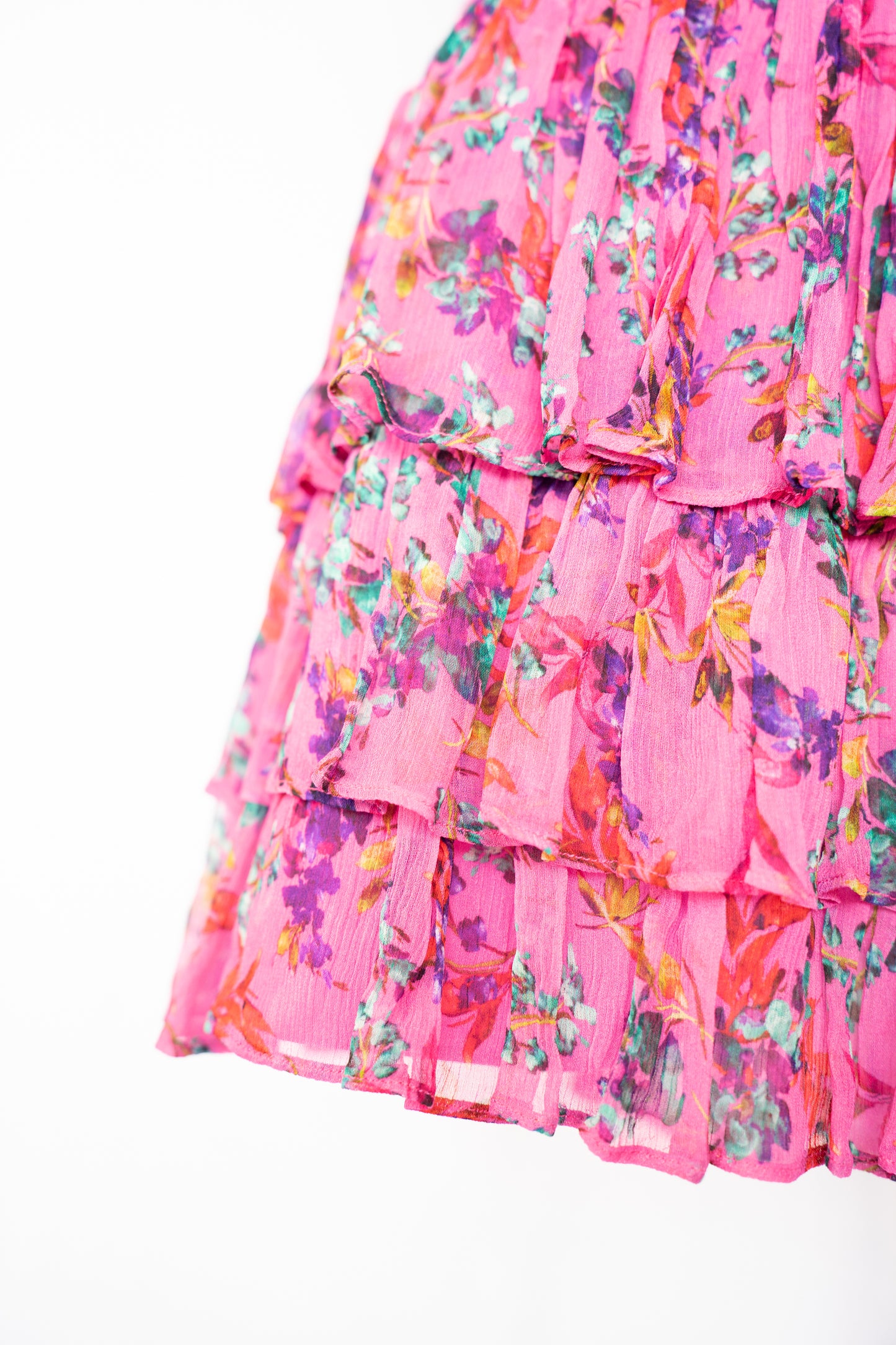 Gilner Farrar Pink w Multicolor Floral Short Flutter Sleeve Smocked Knee-Length Dress