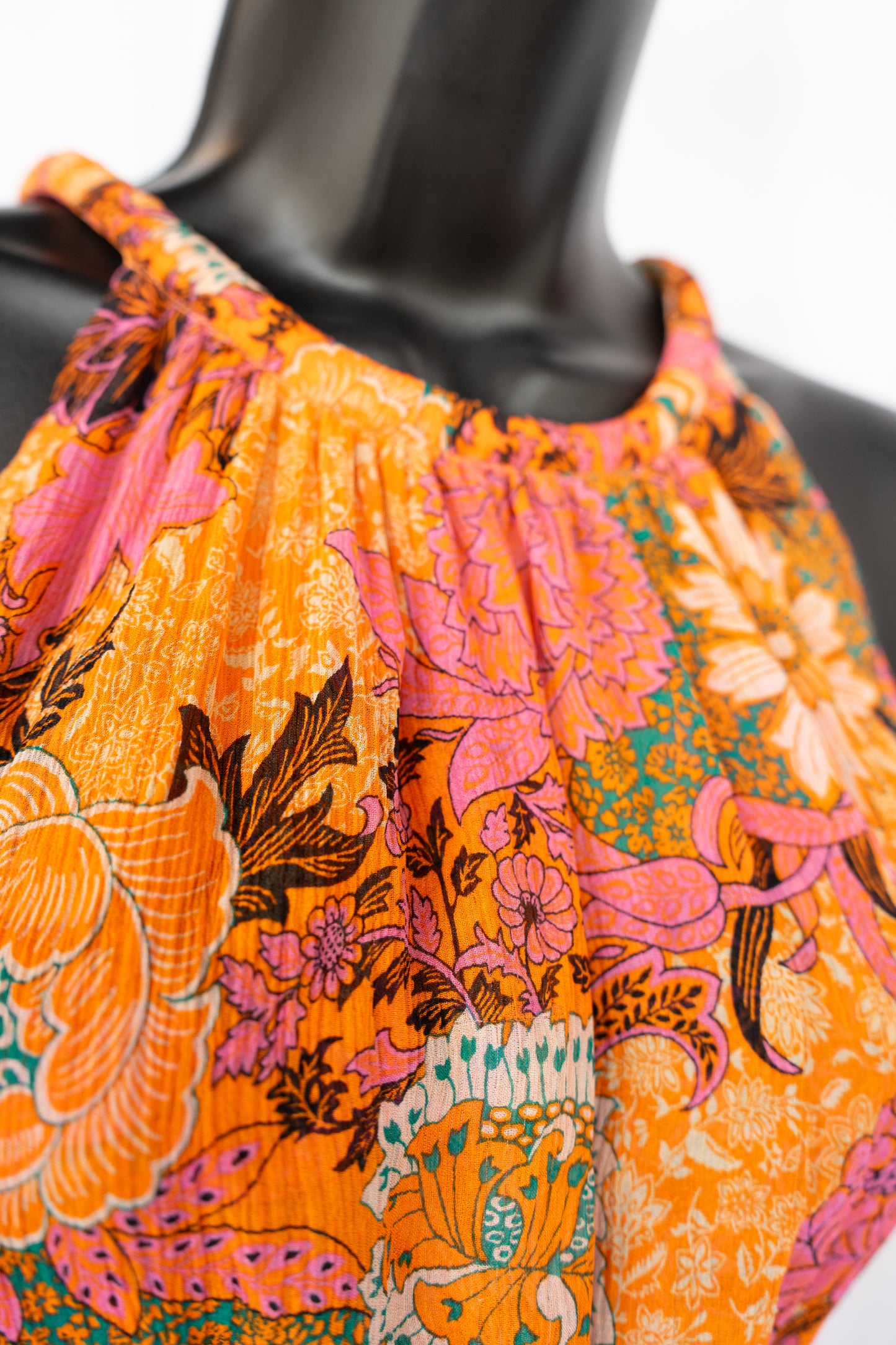 ALC Orange & Pink Floral Halter-Neck Smocked Waist Midi Dress NWT