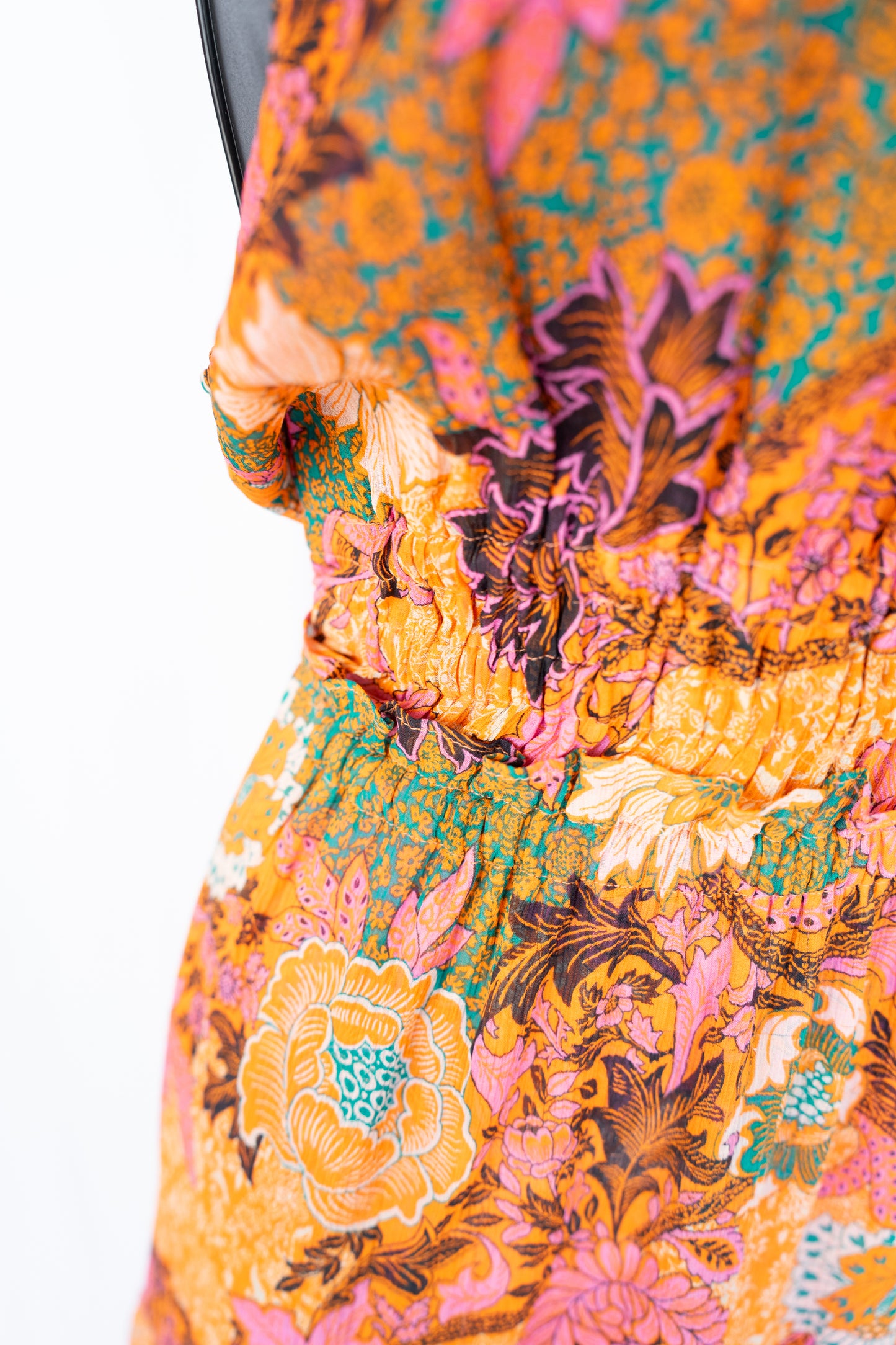 ALC Orange & Pink Floral Halter-Neck Smocked Waist Midi Dress NWT