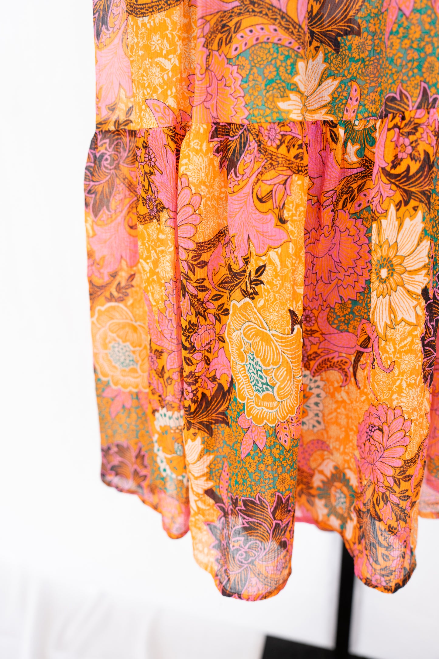 ALC Orange & Pink Floral Halter-Neck Smocked Waist Midi Dress NWT