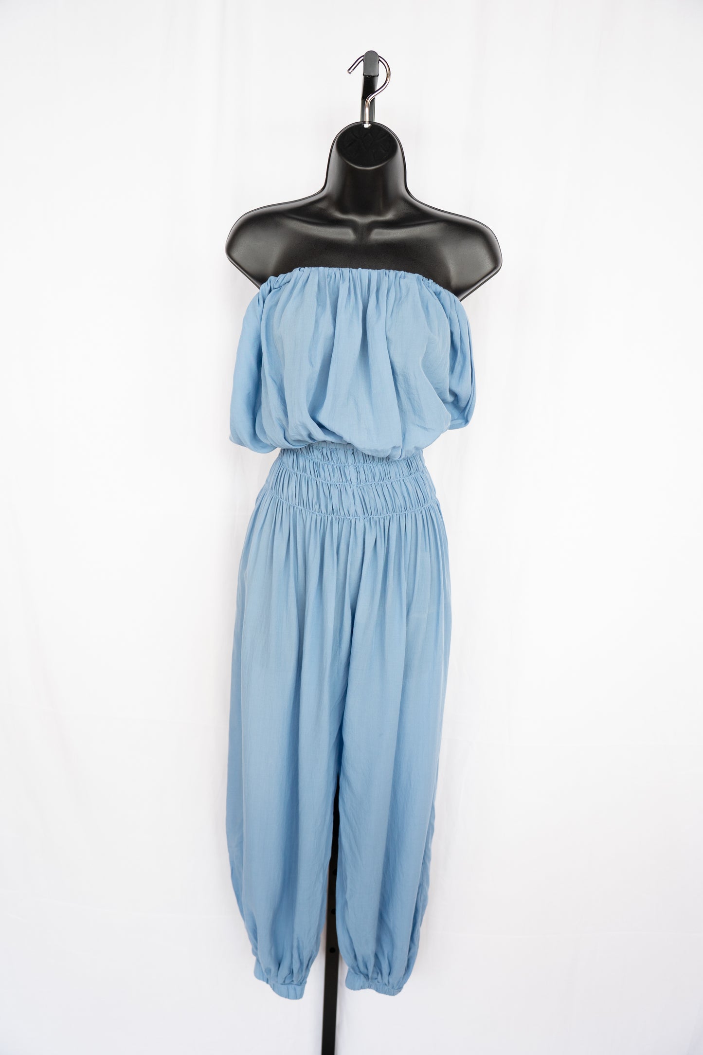 INDAH Sky Blue Strapless Smocked Jumpsuit NWT
