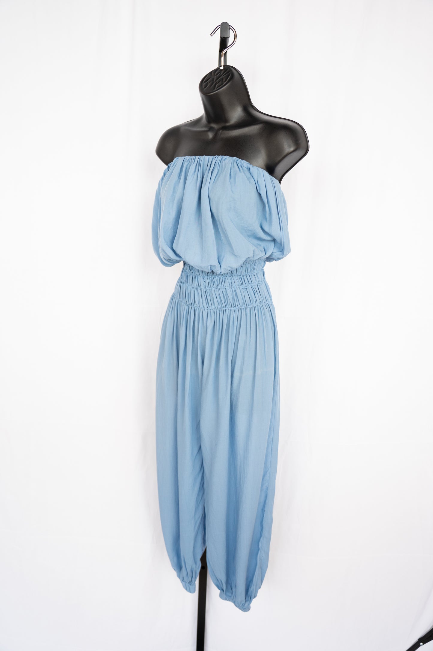 INDAH Sky Blue Strapless Smocked Jumpsuit NWT