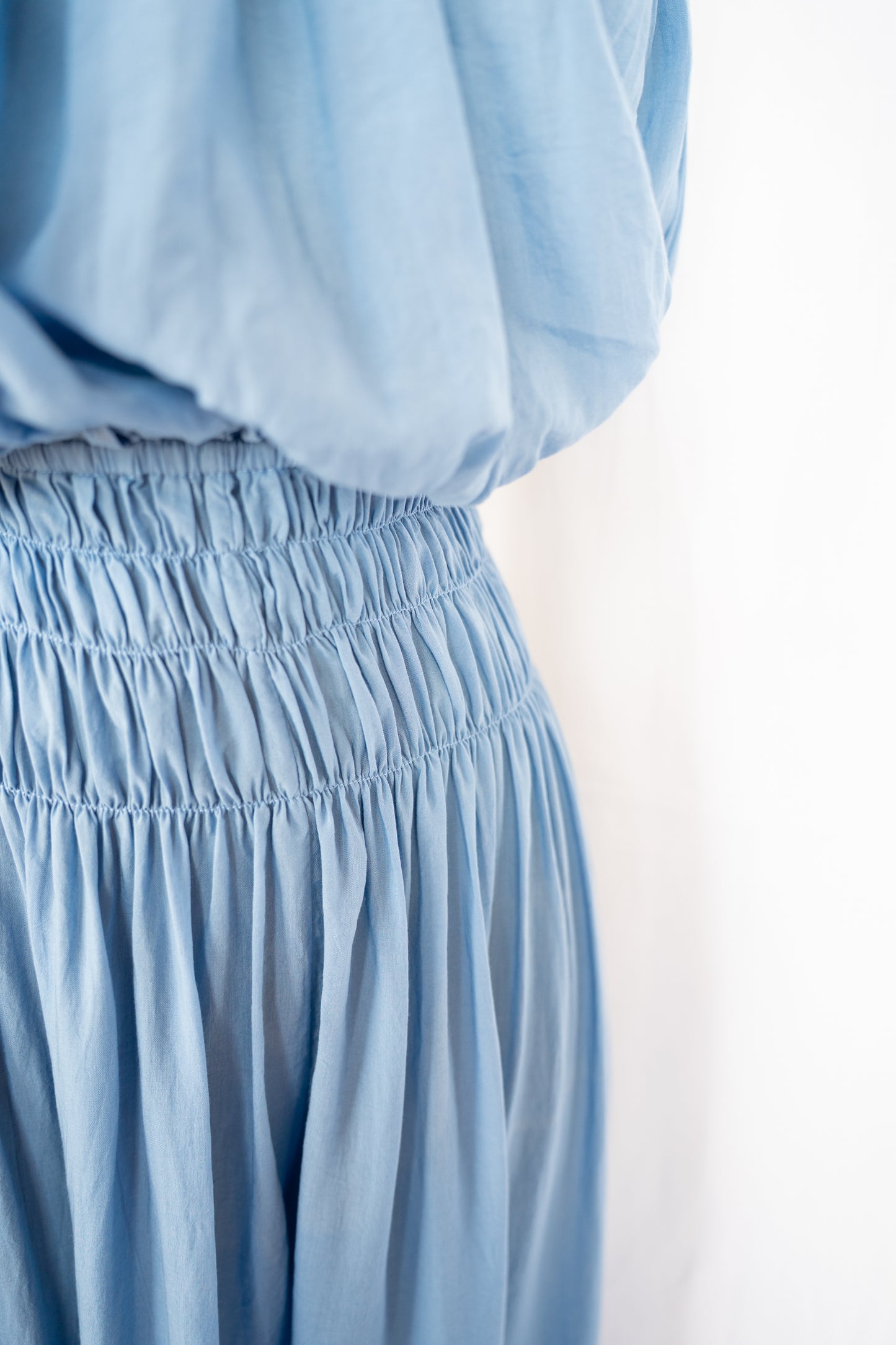 INDAH Sky Blue Strapless Smocked Jumpsuit NWT
