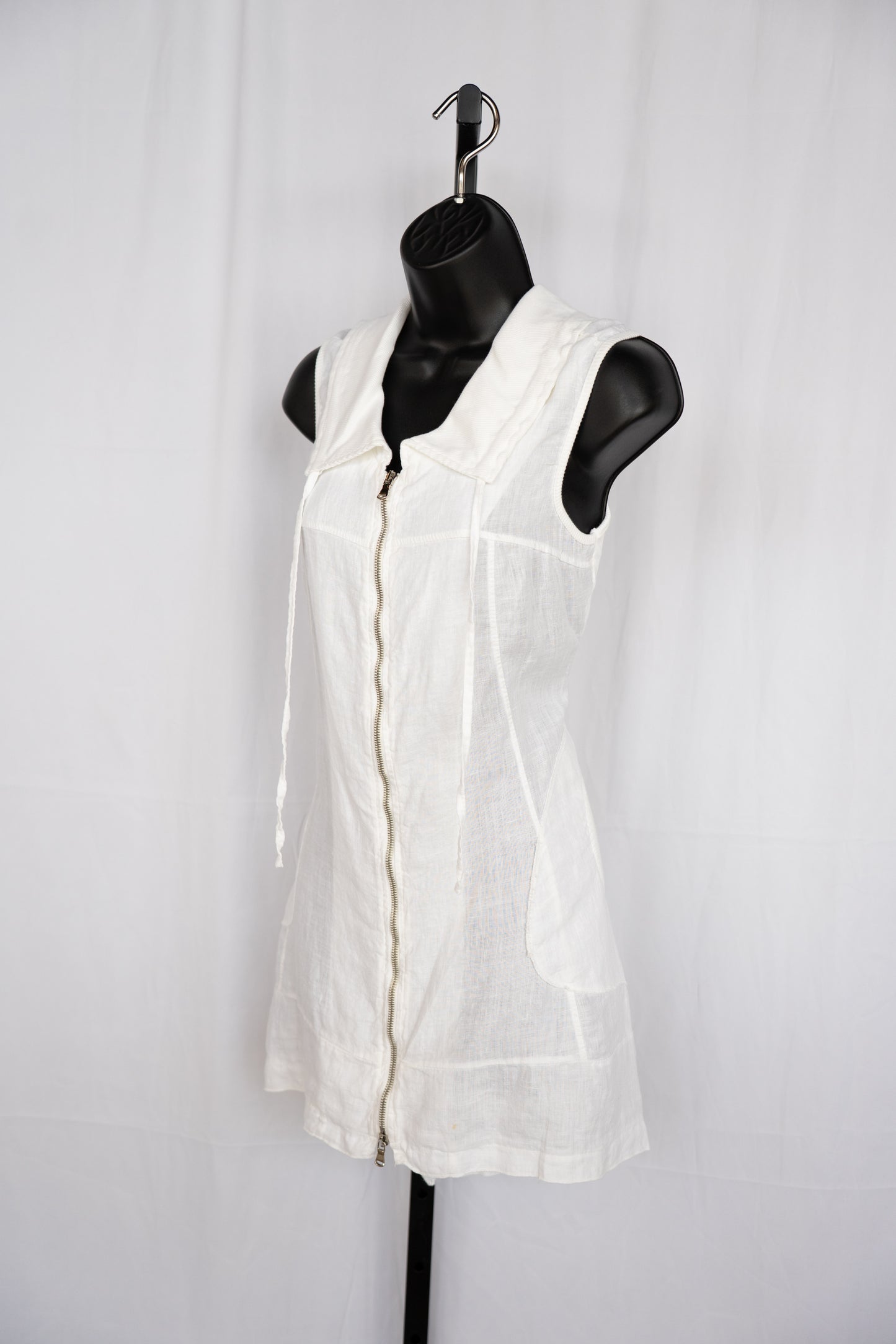 Inizio White Linen Zip Up Mini Dress NWT