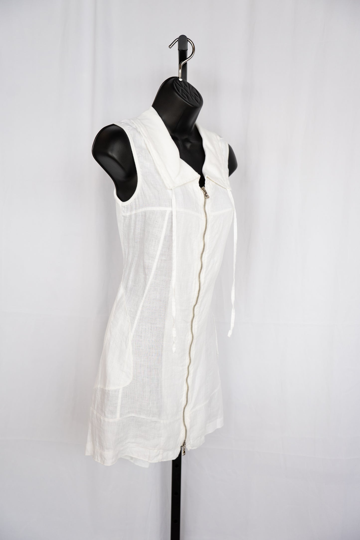 Inizio White Linen Zip Up Mini Dress NWT
