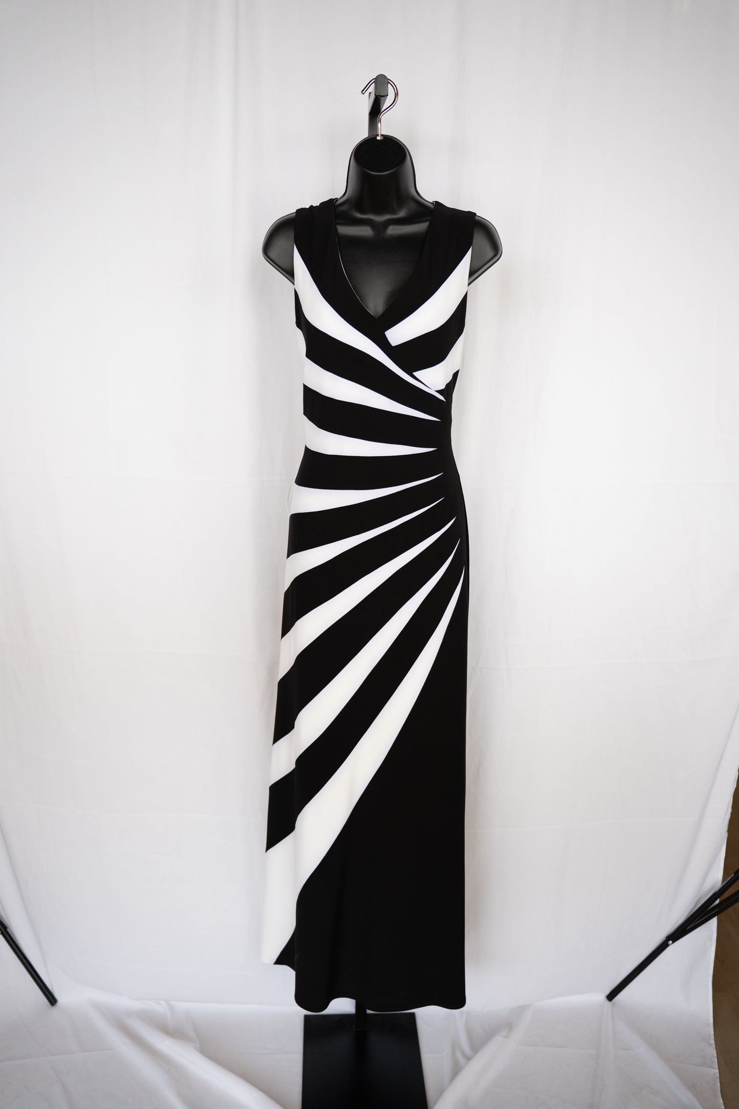 Joseph Ribkoff Black & White Stripe Sleeveless Maxi Dress NWT