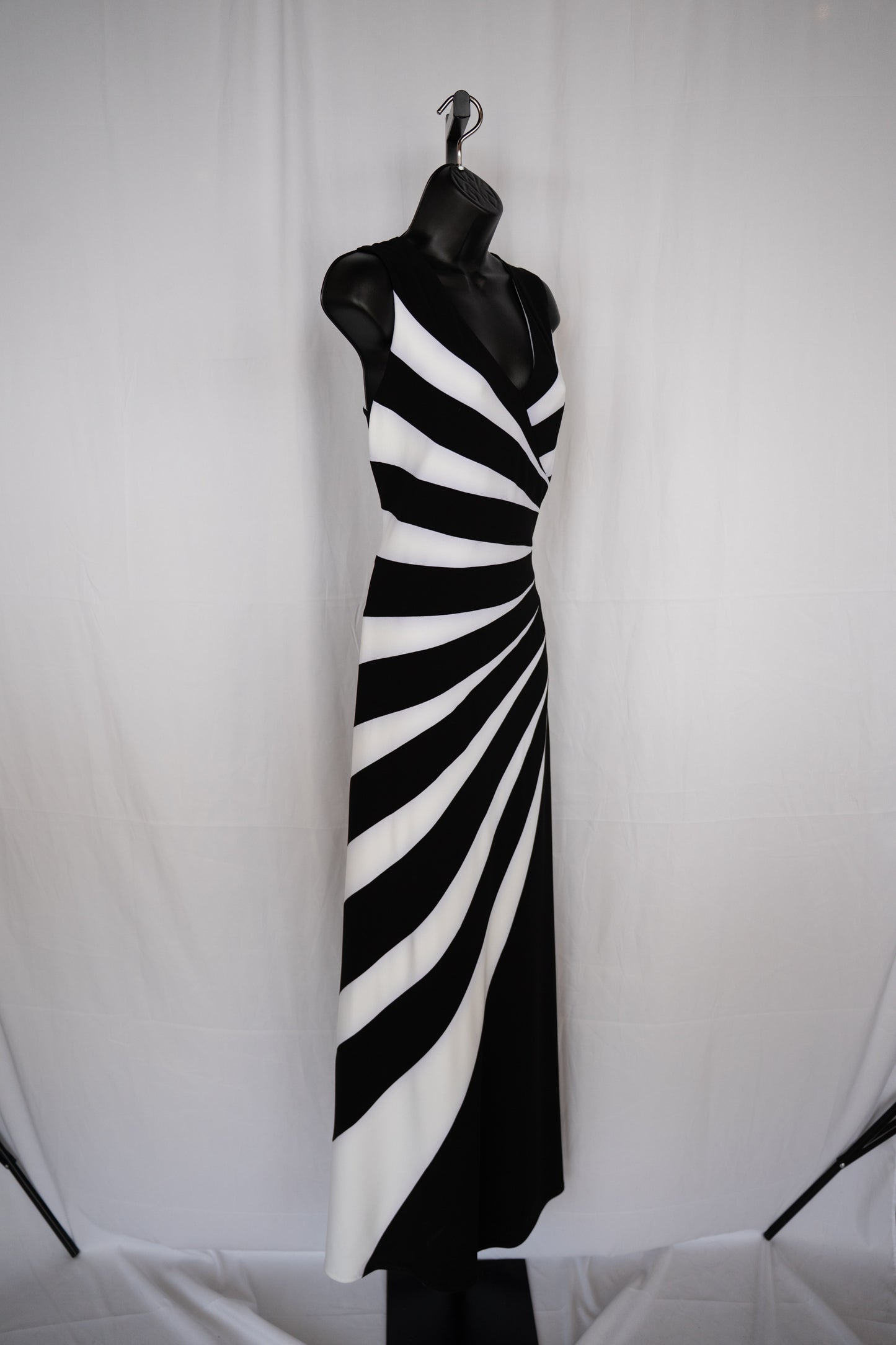 Joseph Ribkoff Black & White Stripe Sleeveless Maxi Dress NWT