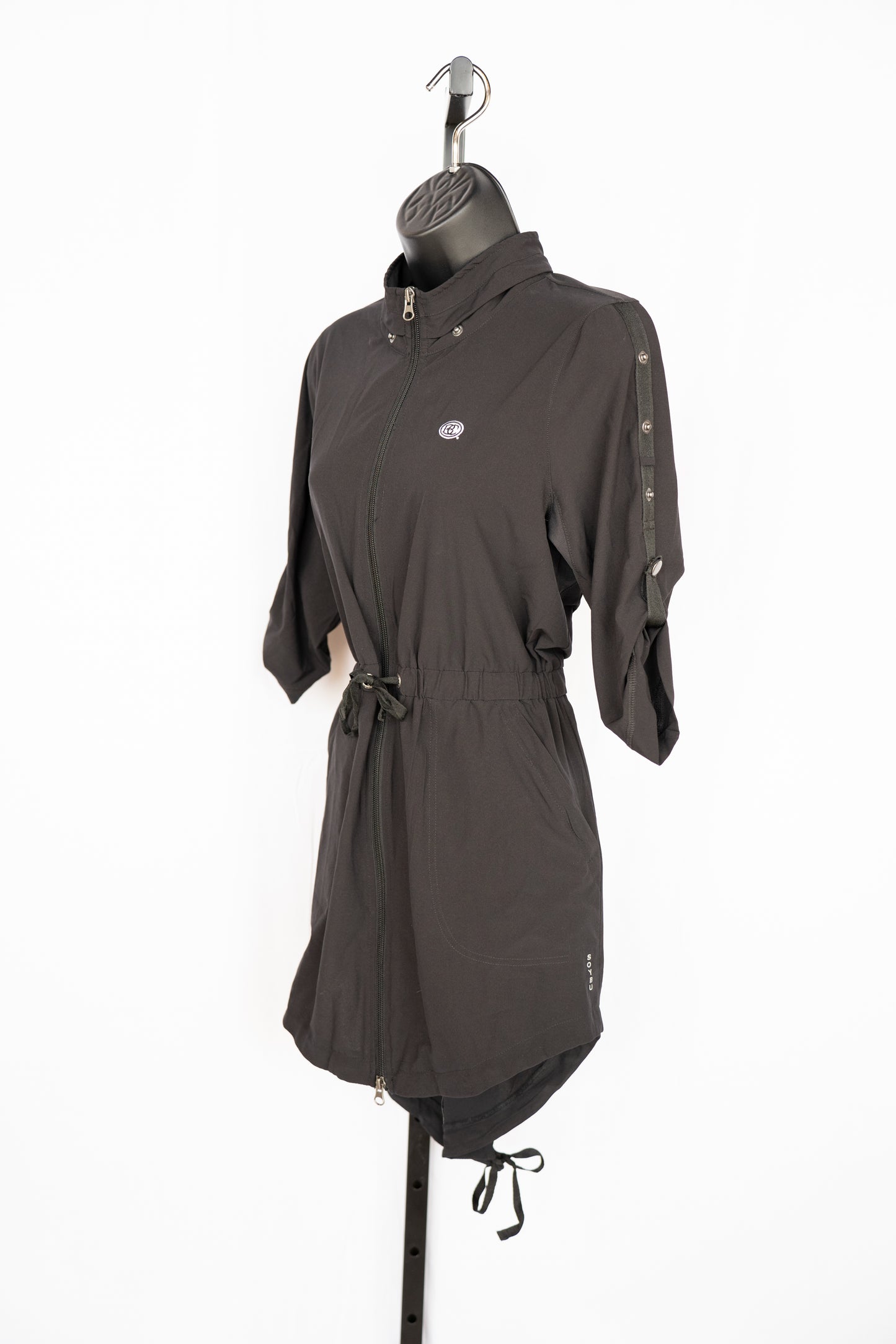Soybu Black Half Sleeve Zip Up Hooded Athletic Mini Dress w Drawstring