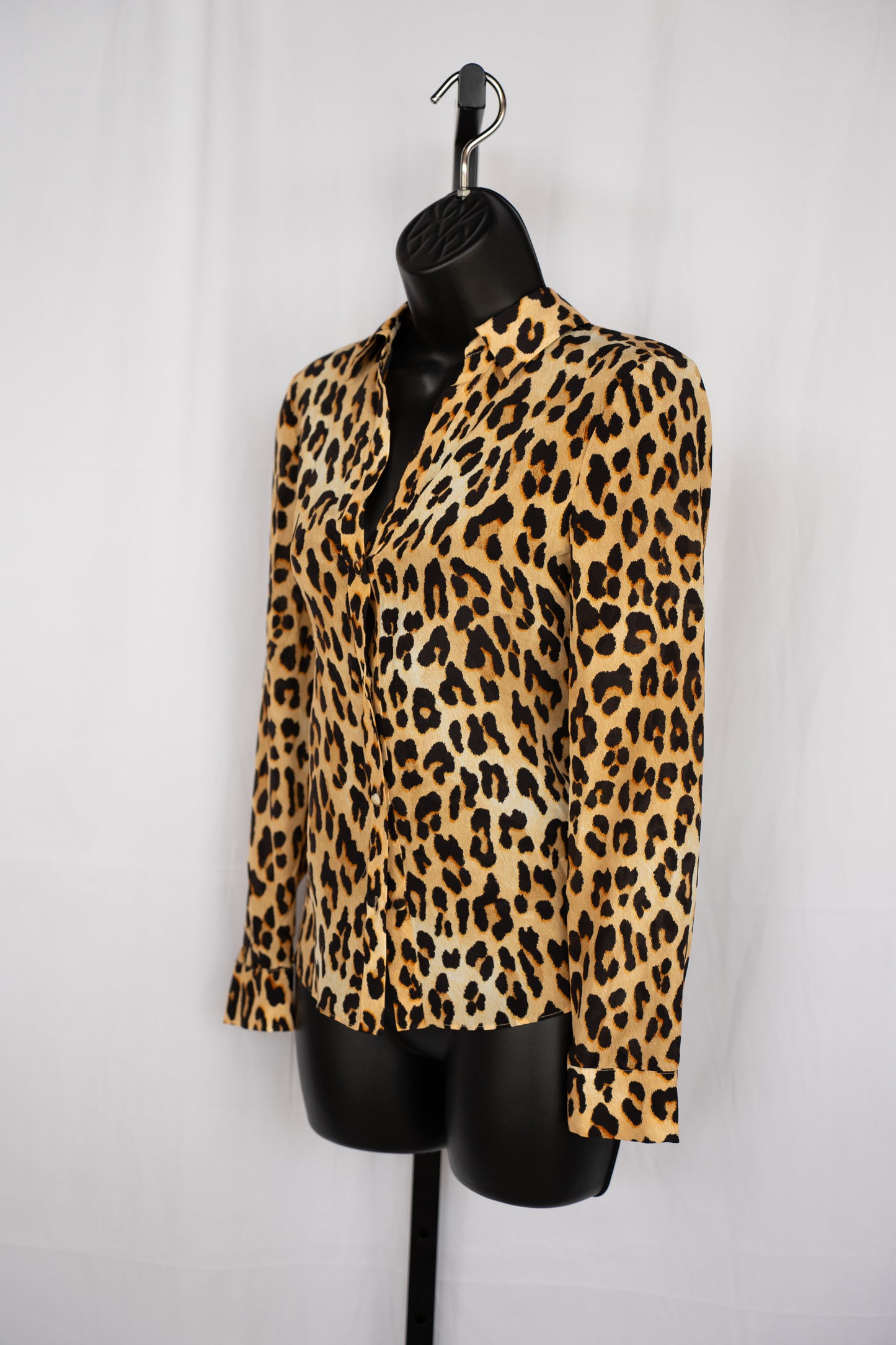 Alice + Olivia Brown Black Leopard Print Long Sleeve Button Long Sleeve Blouse