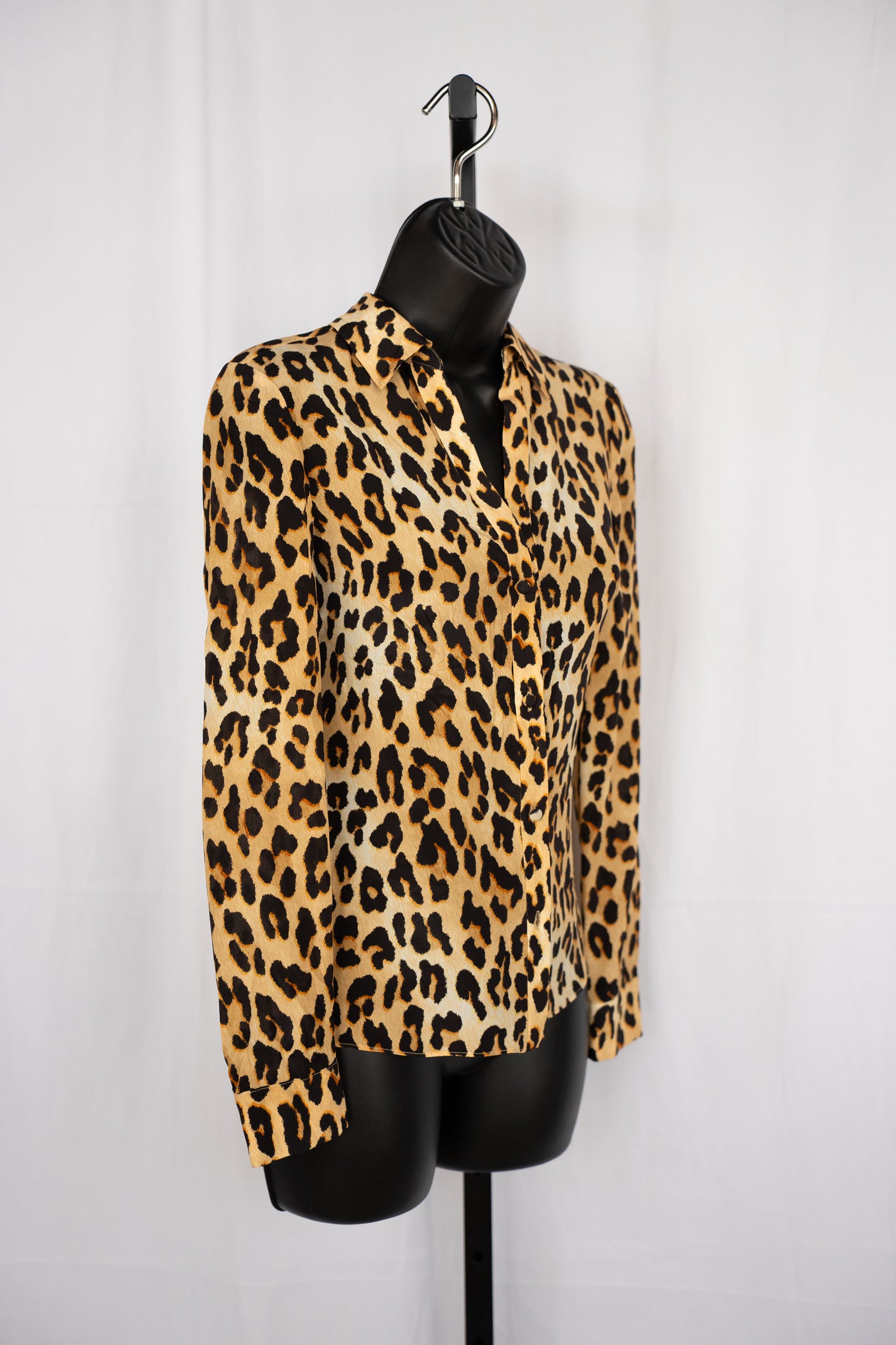 Alice + Olivia Brown Black Leopard Print Long Sleeve Button Long Sleeve Blouse