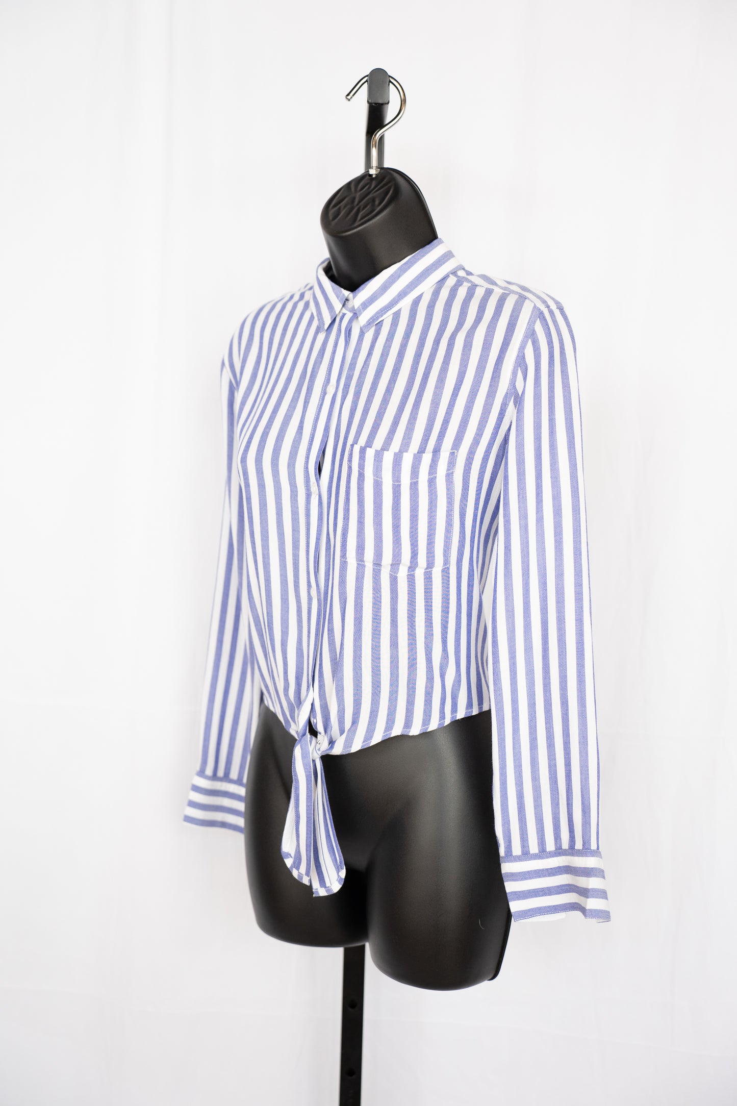 Rails Blue & white Striped Long Sleeve Knot Tie Button Up Blouse