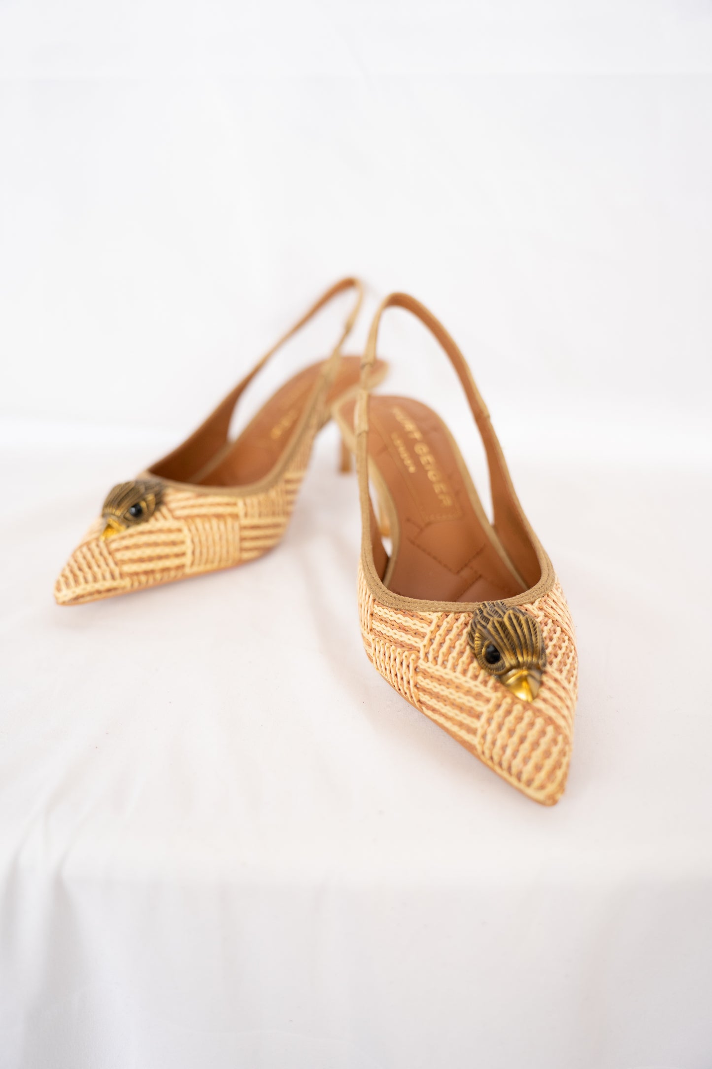 Kurt Geiger Brown Woven Pointed Toe Slingback Heels
