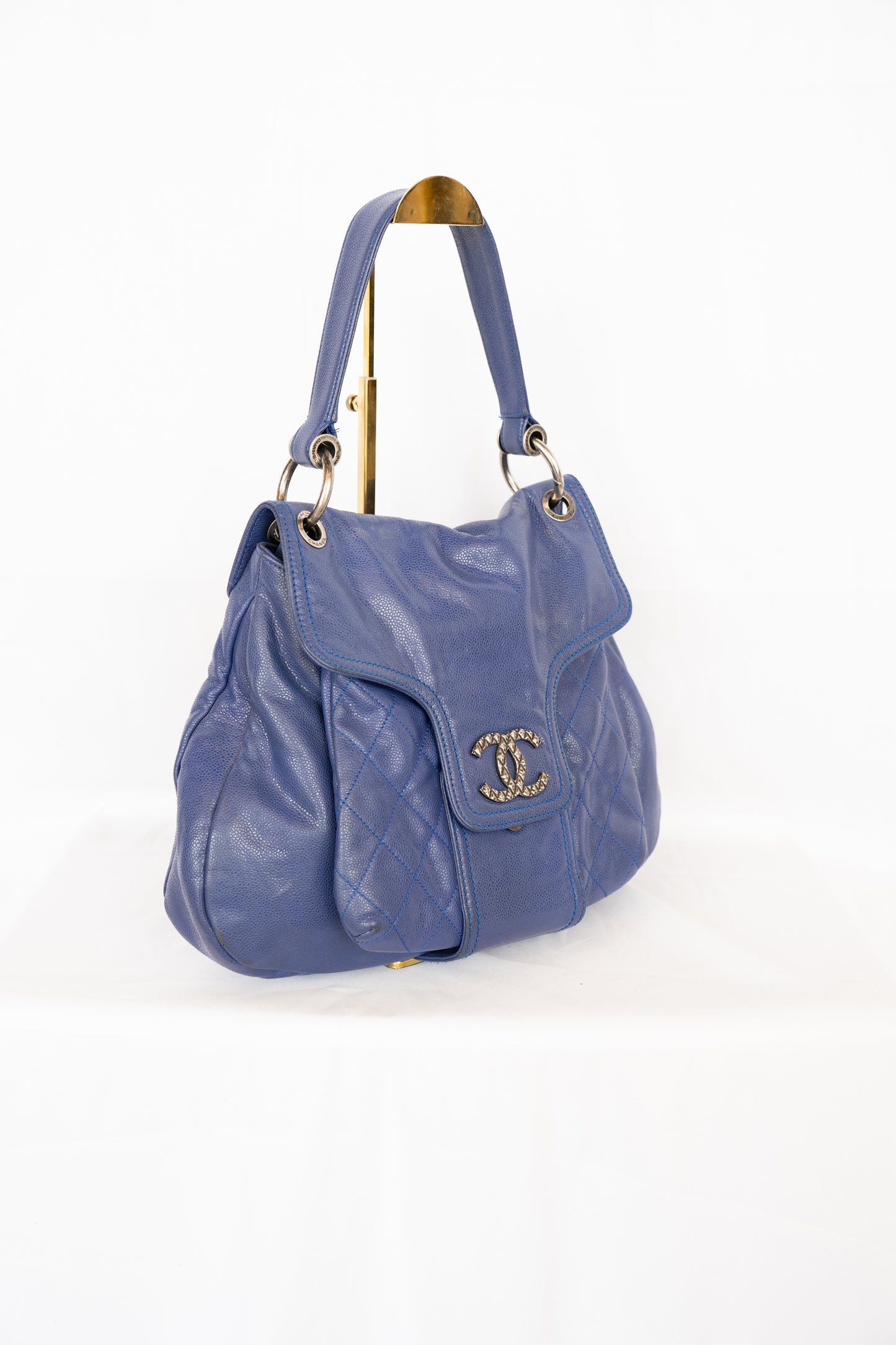 Chanel Blue Leather Coco Rider Flap Shoulder Bag w Logo