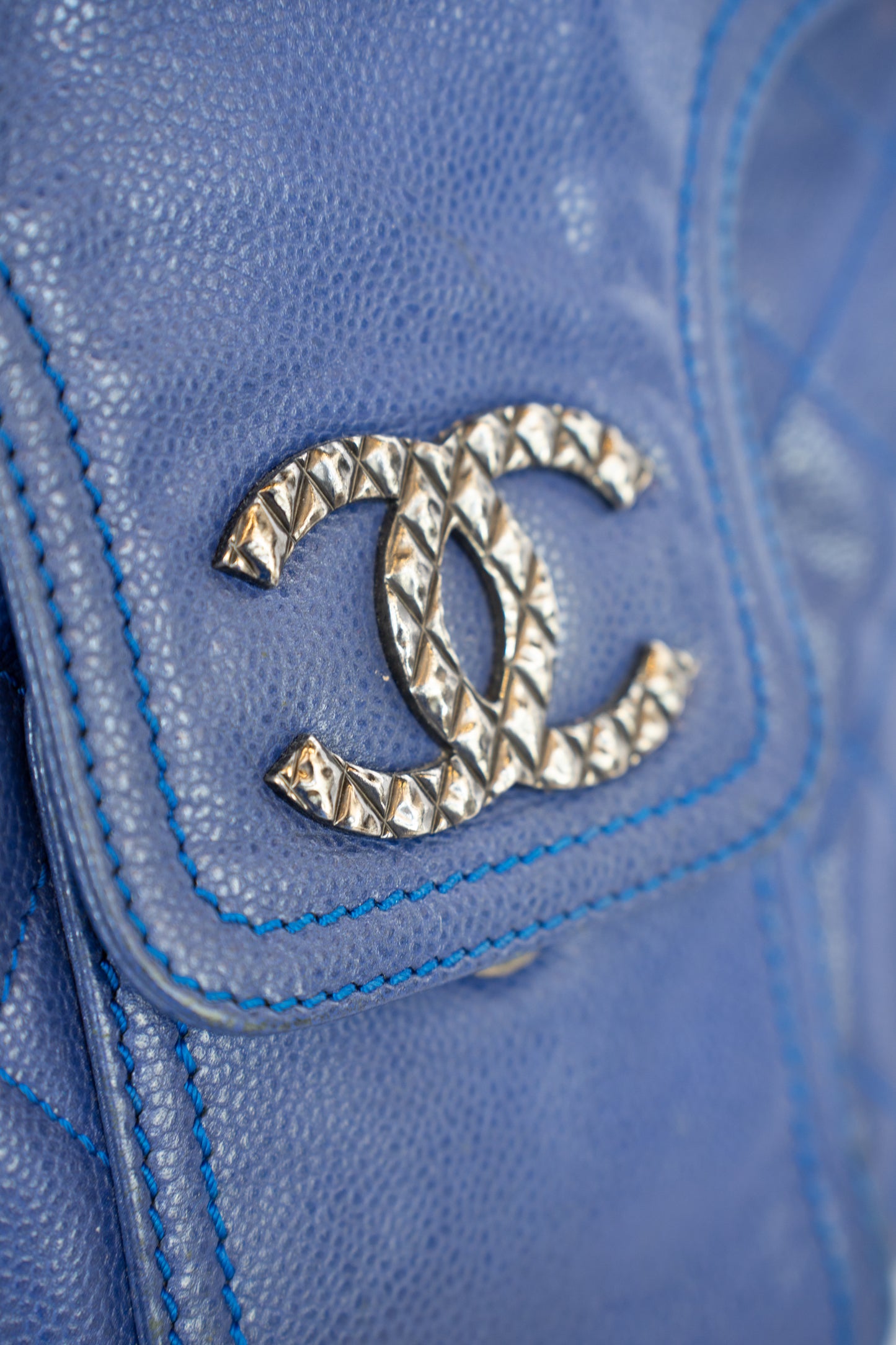 Chanel Blue Leather Coco Rider Flap Shoulder Bag w Logo