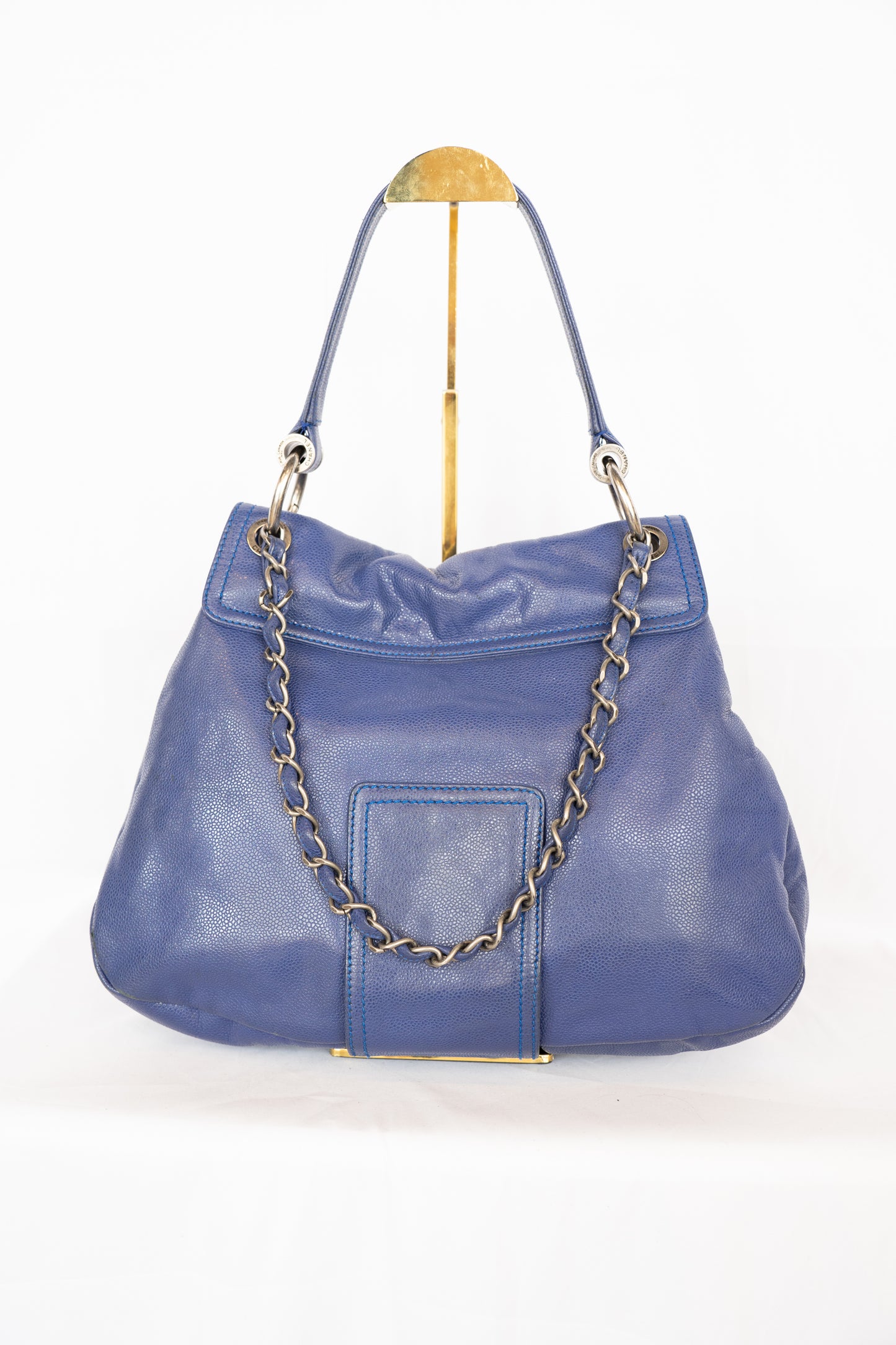 Chanel Blue Leather Coco Rider Flap Shoulder Bag w Logo