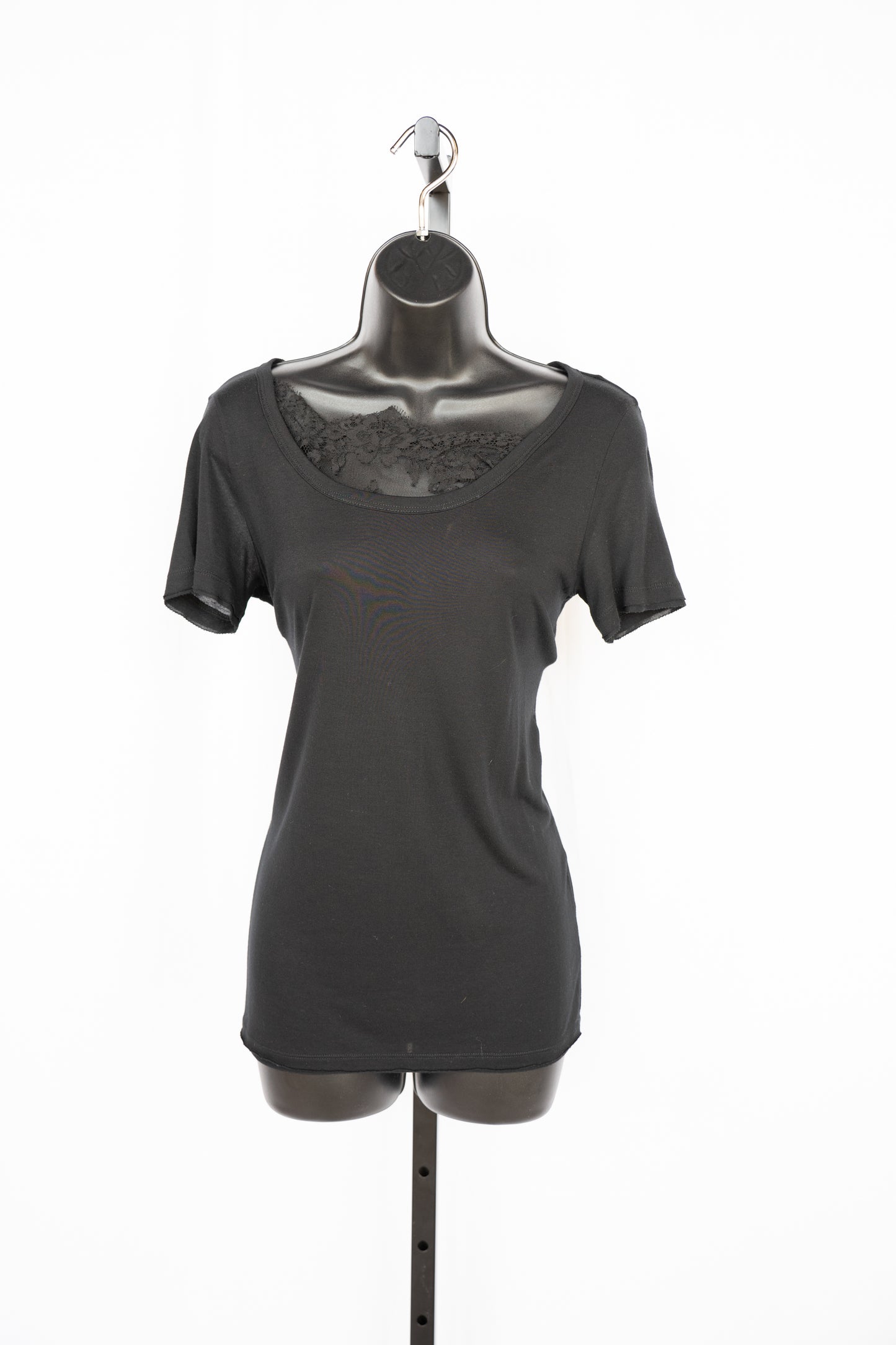 Red Valentino Black Lace Neckline Short Sleeve T-Shirt