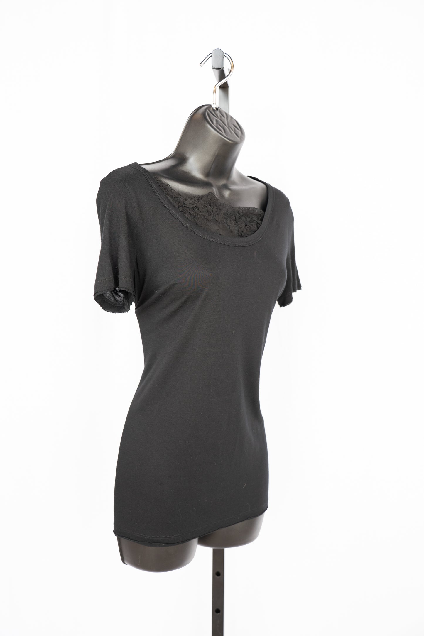 Red Valentino Black Lace Neckline Short Sleeve T-Shirt