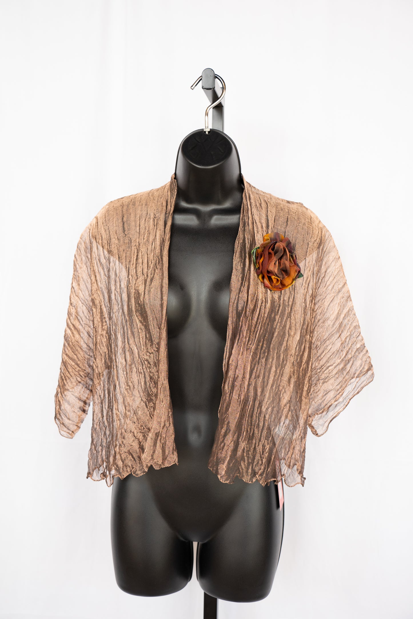 Hooh Designs Gold Metallic Drape Sleeve Shawl w Brooch