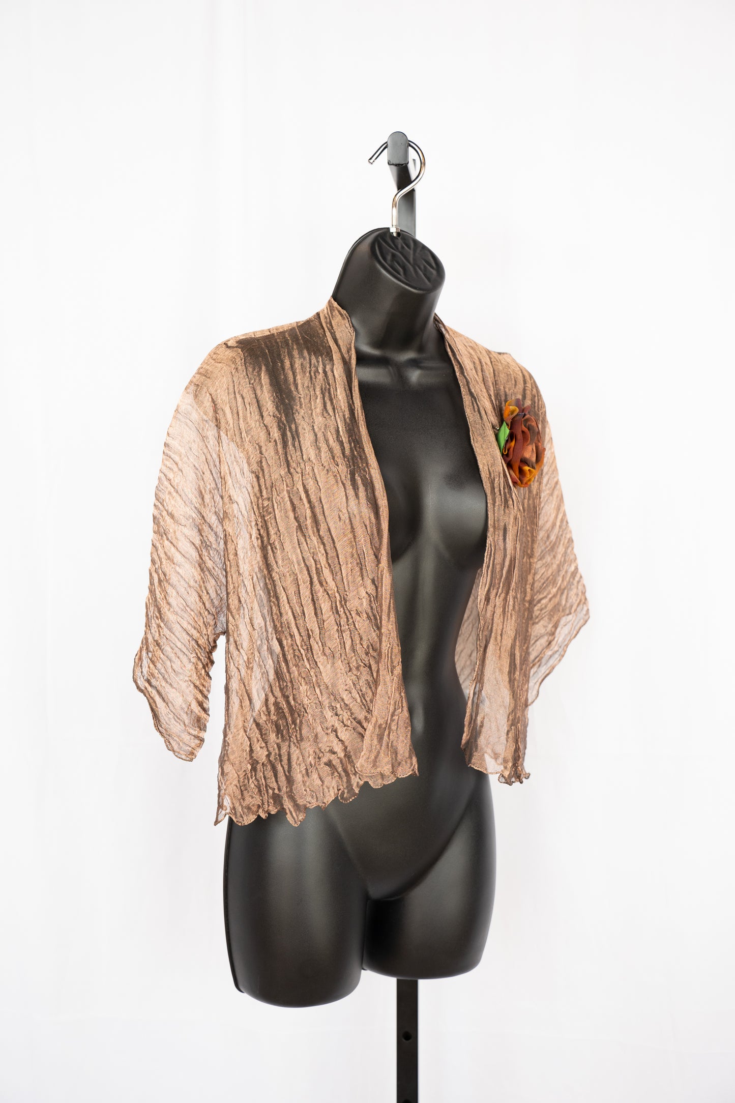 Hooh Designs Gold Metallic Drape Sleeve Shawl w Brooch