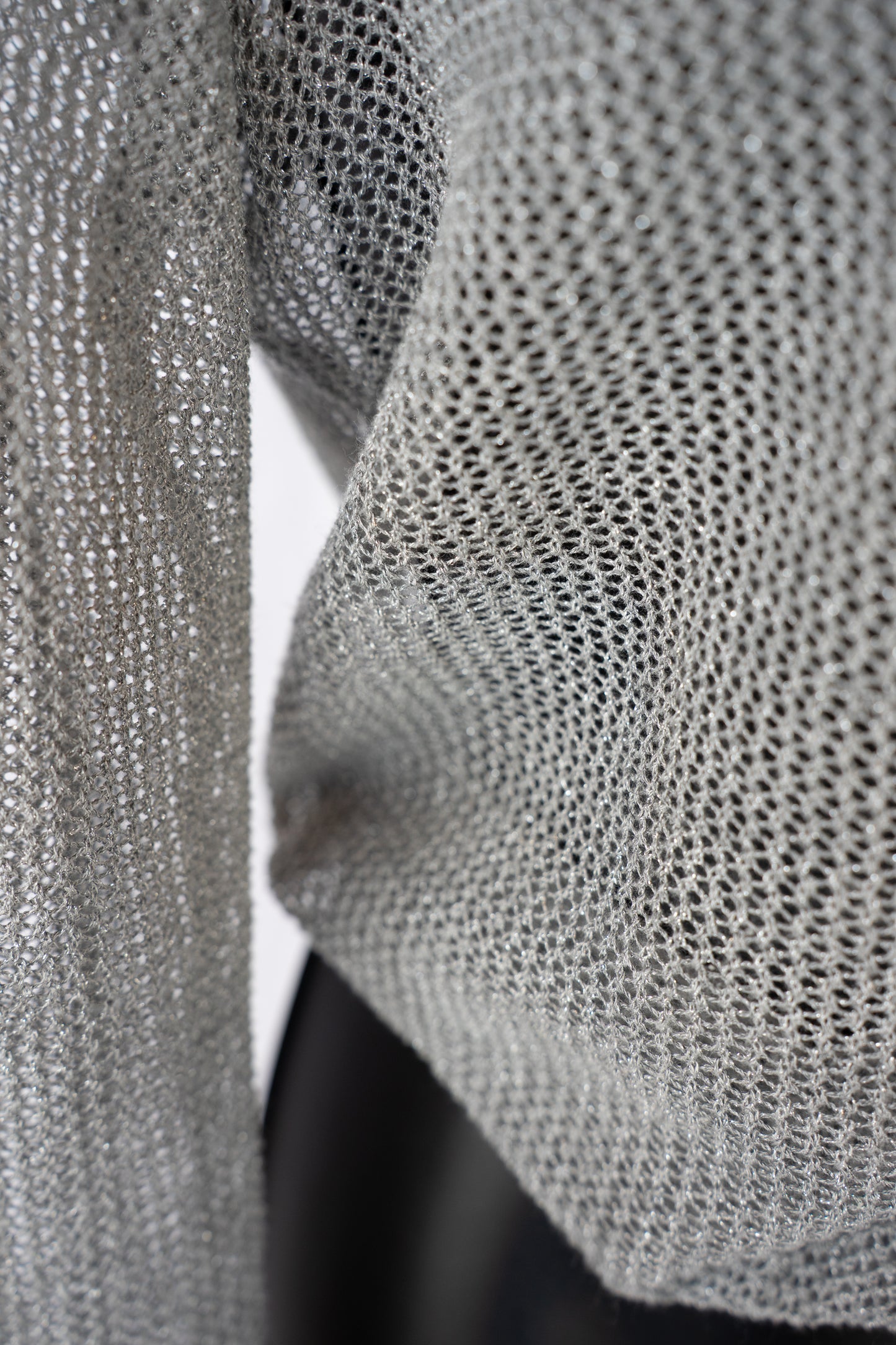 Parker Silver Sparkle Netted Knit Long Sleeve Top w Knot Tie