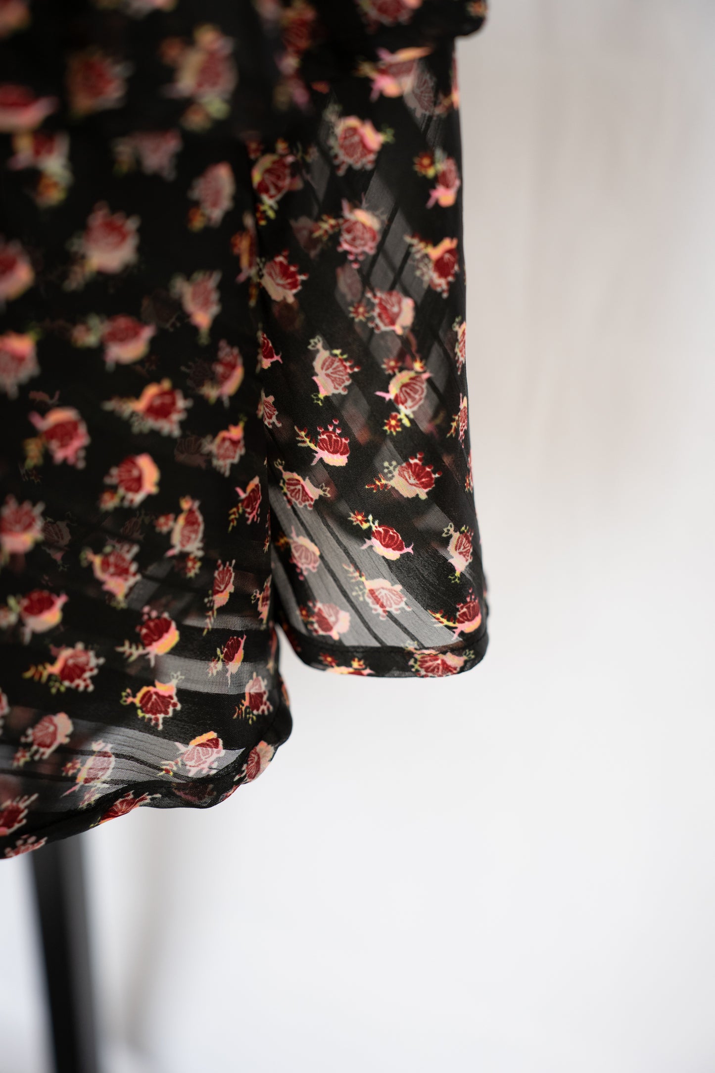 Scotch & Soda Black & Pink Floral Ruffle Hem Midi Skirt