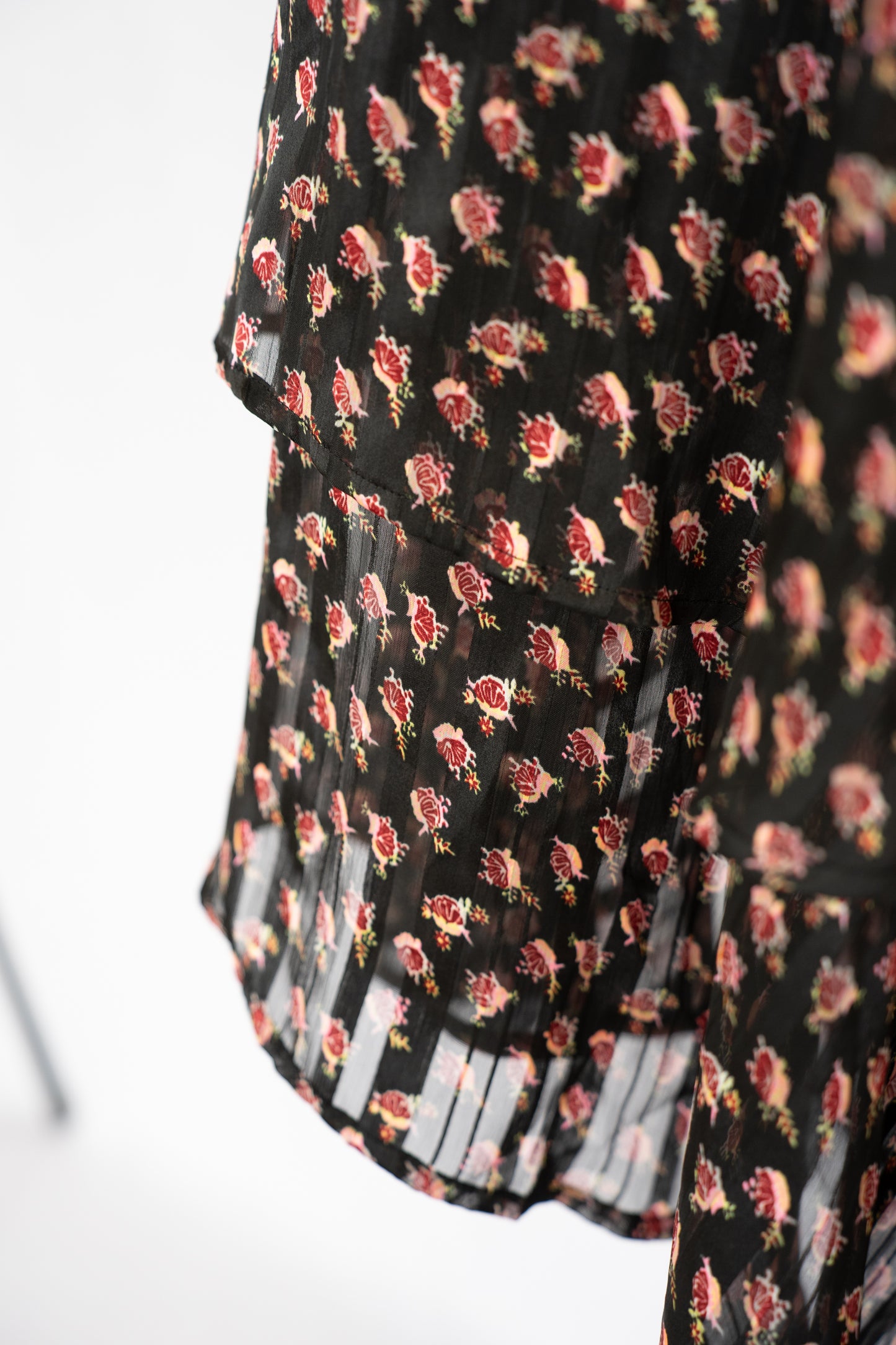 Scotch & Soda Black & Pink Floral Ruffle Hem Midi Skirt