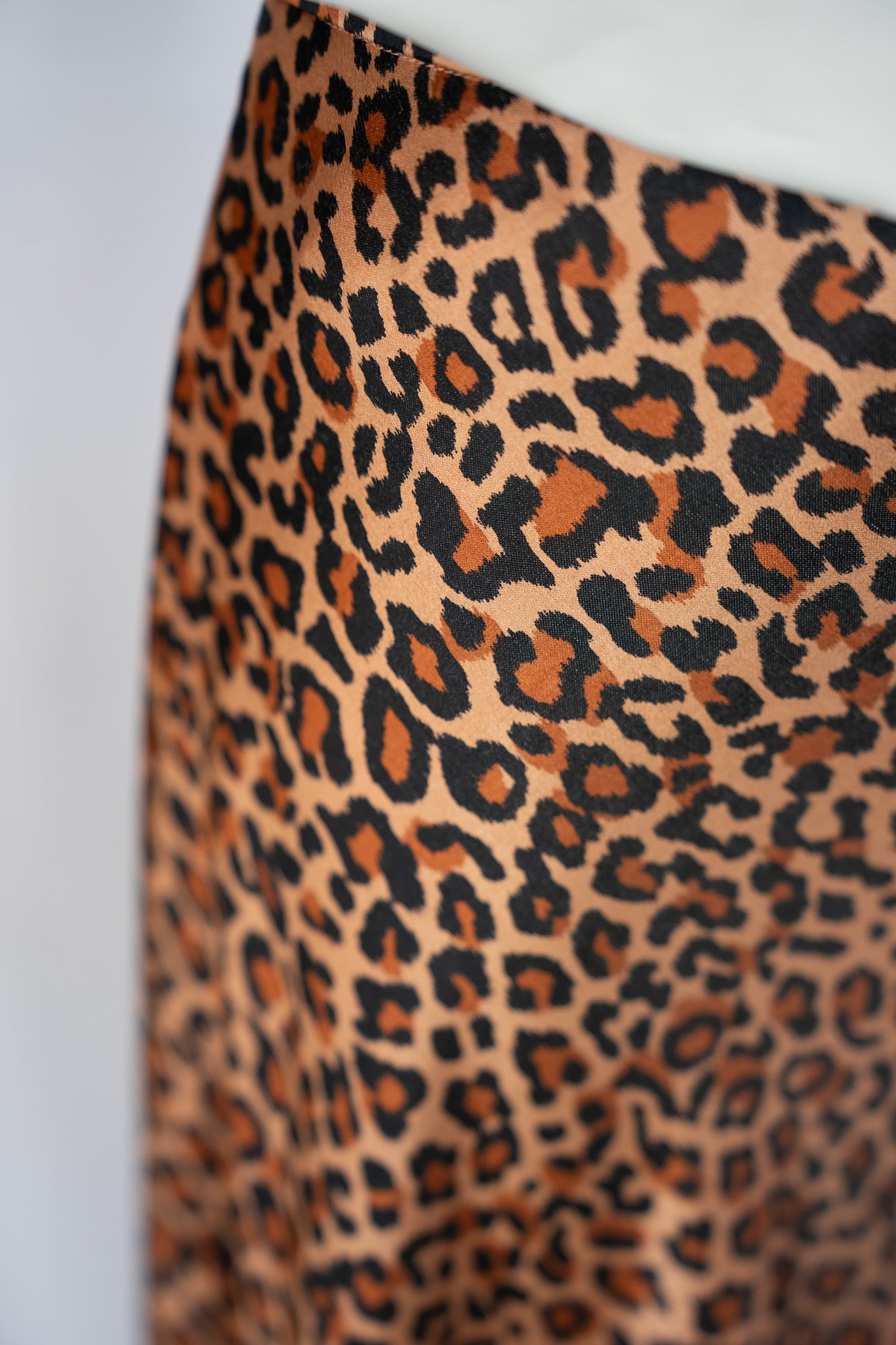 Something Navy Satin Brown Leopard Print Midi Skirt