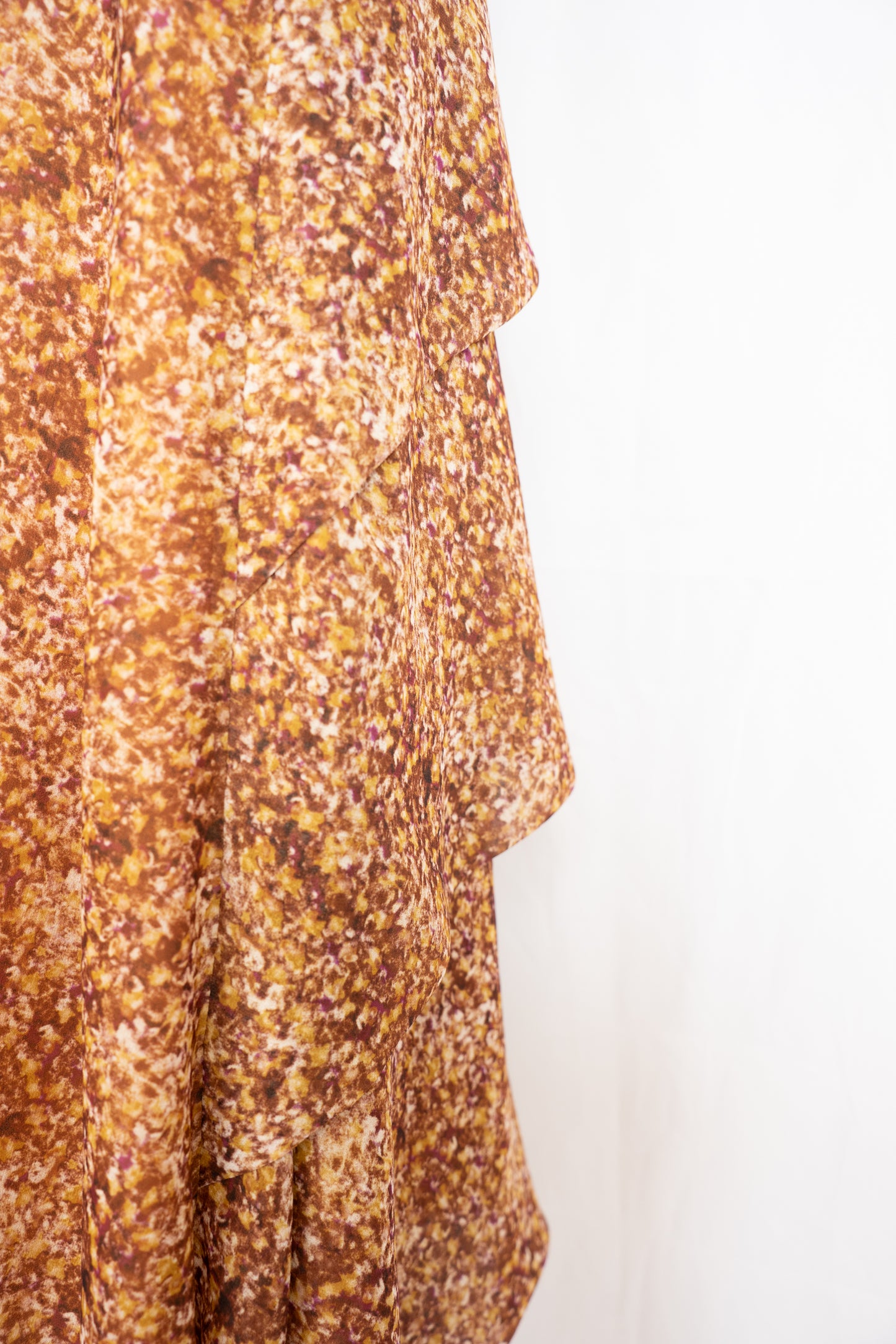 All Saints Brown & Yellow Print Ruffle Hem Midi Skirt
