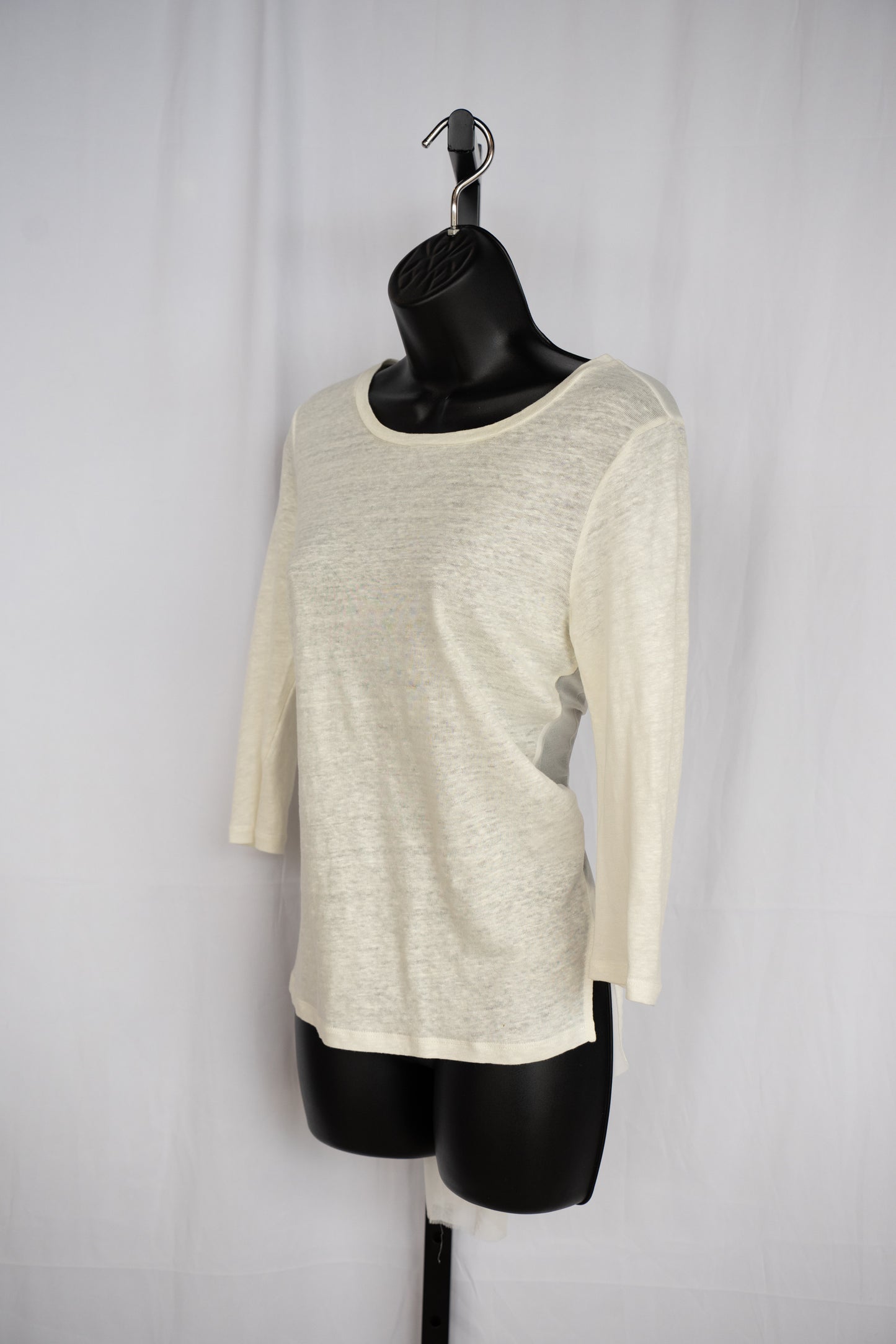 Sandro Linen Chiffon Long Sleeve Pleated Asymmetrical Hem Top