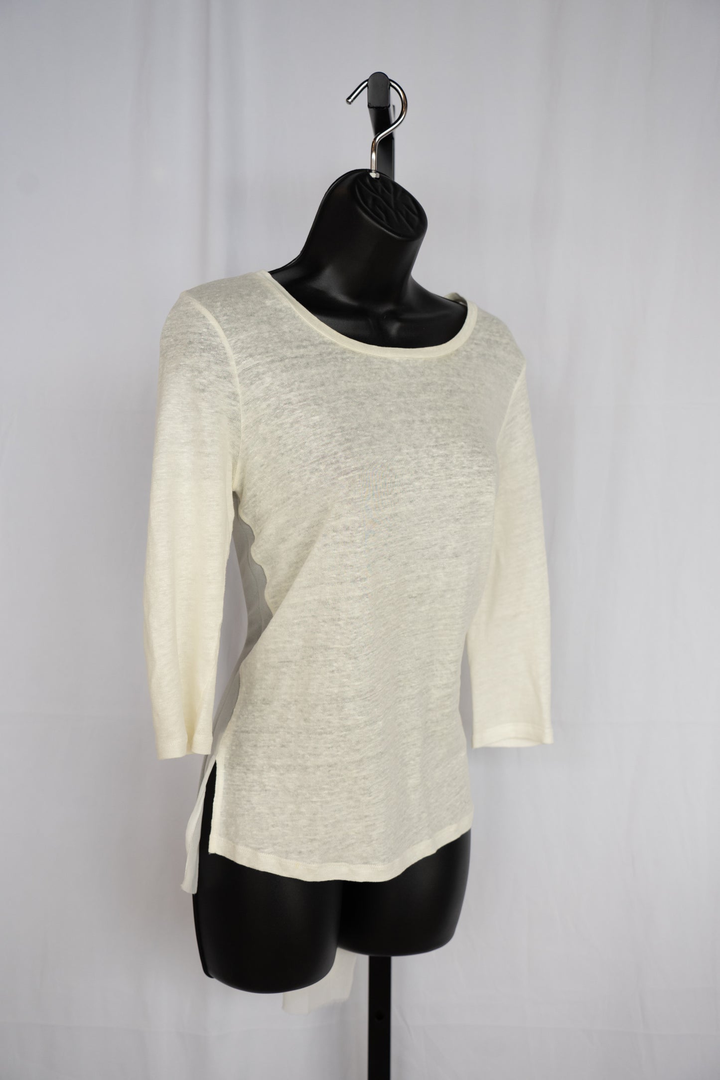 Sandro Linen Chiffon Long Sleeve Pleated Asymmetrical Hem Top