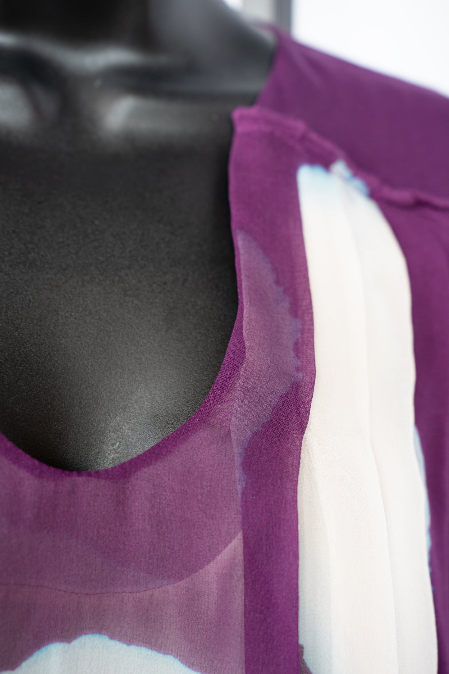 DVF Silk Purple & White Print U-Neck Long Sleeve Blouse
