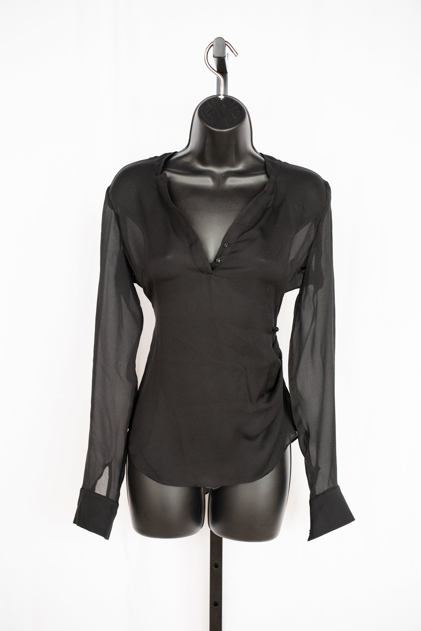 Elizabeth and James Silk Black Half Button Long Sleeve Blouse