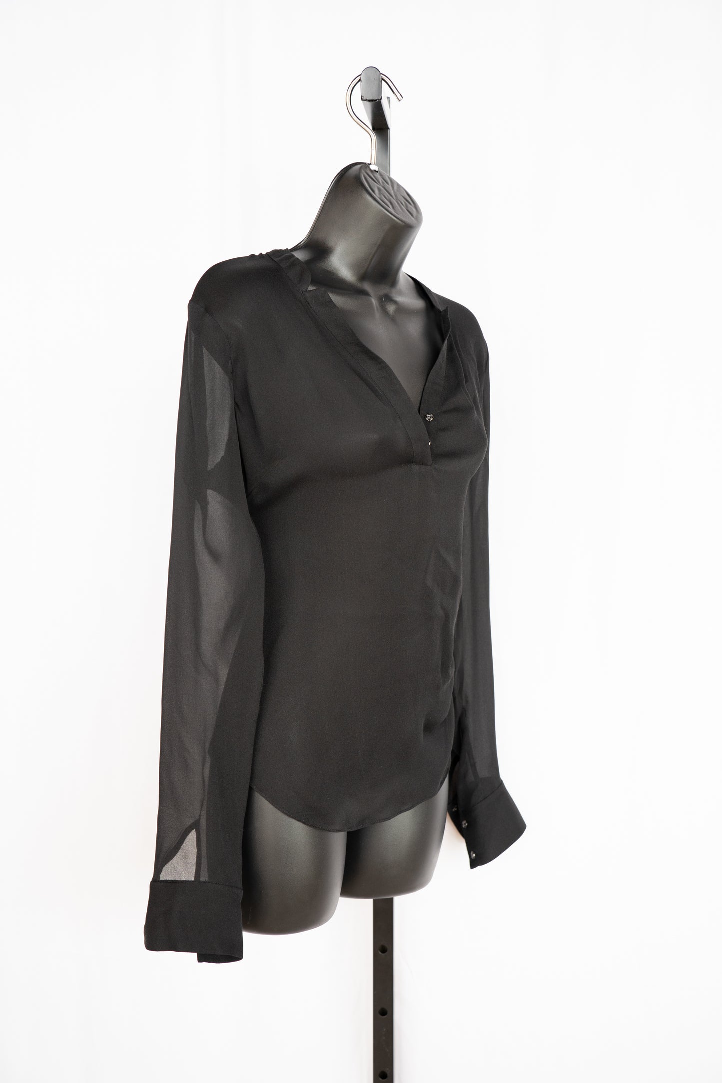 Elizabeth and James Silk Black Half Button Long Sleeve Blouse