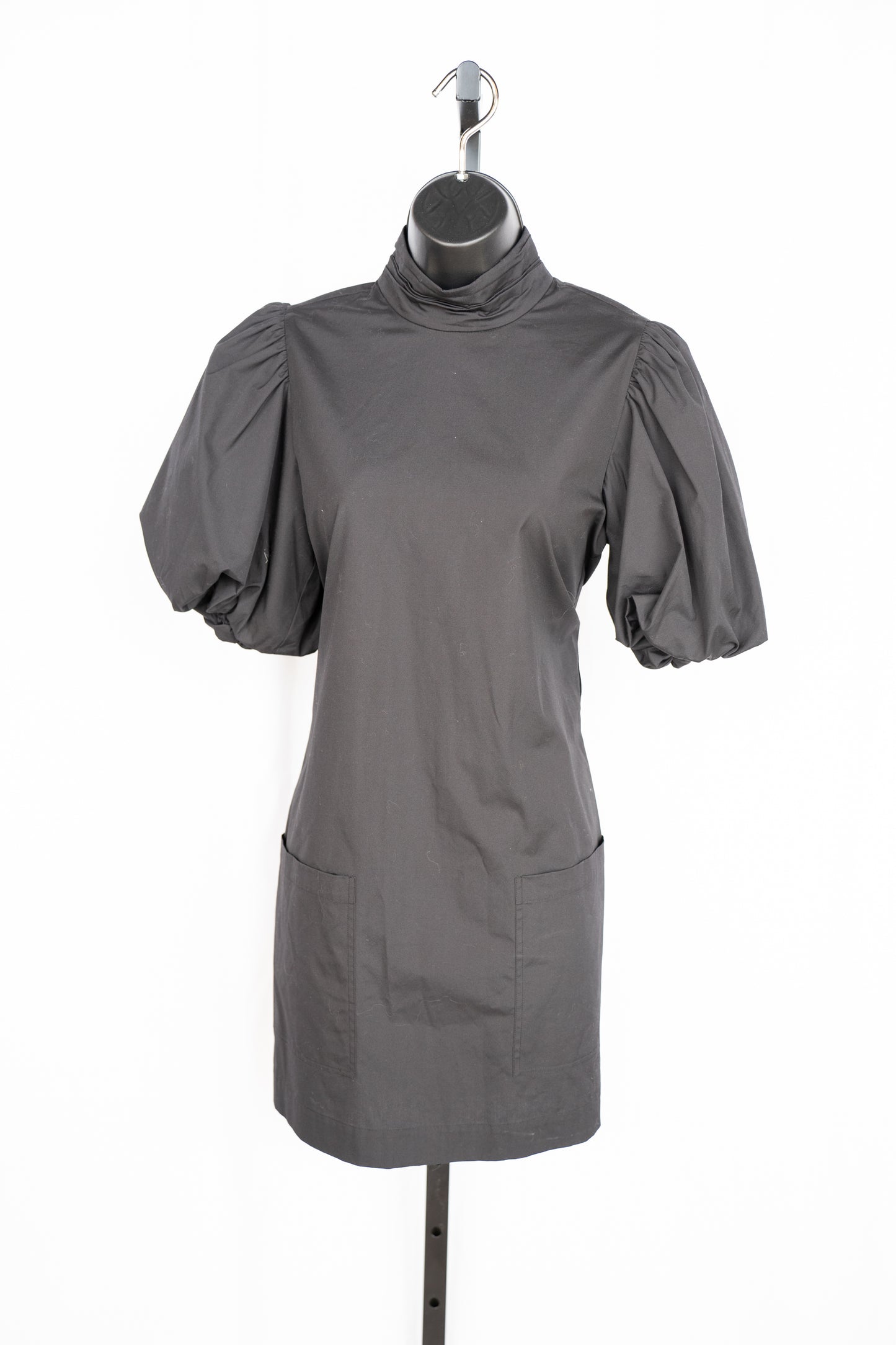 Frame Black 1/2 Puff Sleeve Mock-Neck Knee-Length Dress w Pockets