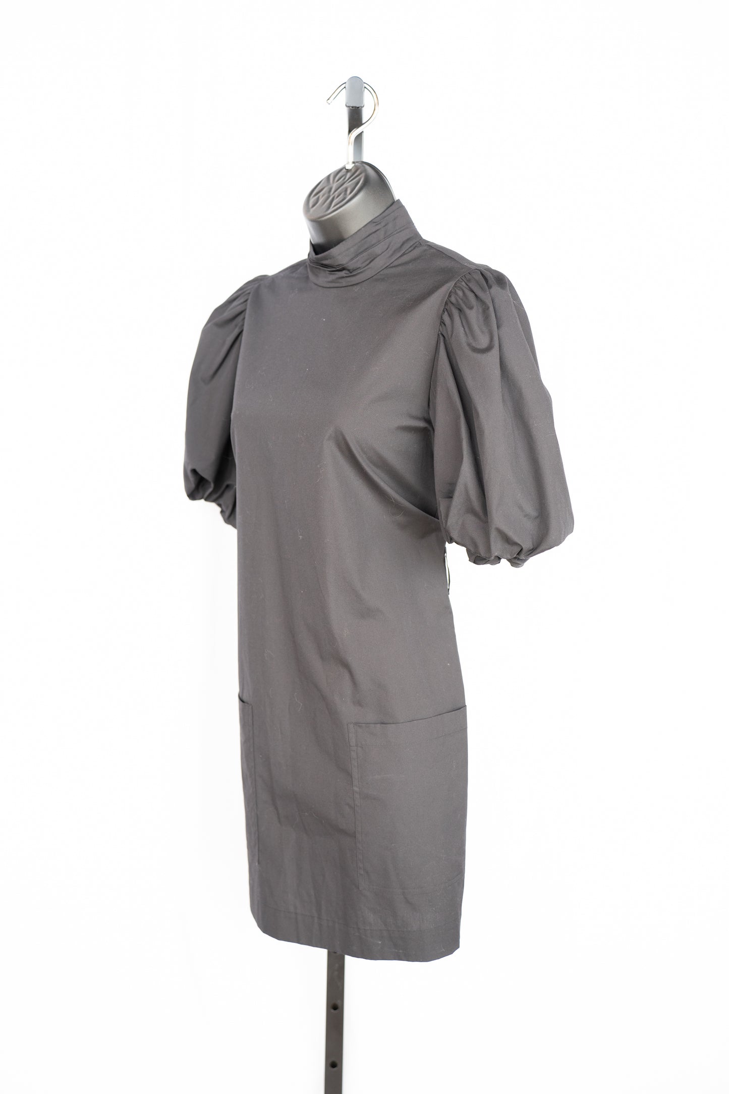 Frame Black 1/2 Puff Sleeve Mock-Neck Knee-Length Dress w Pockets