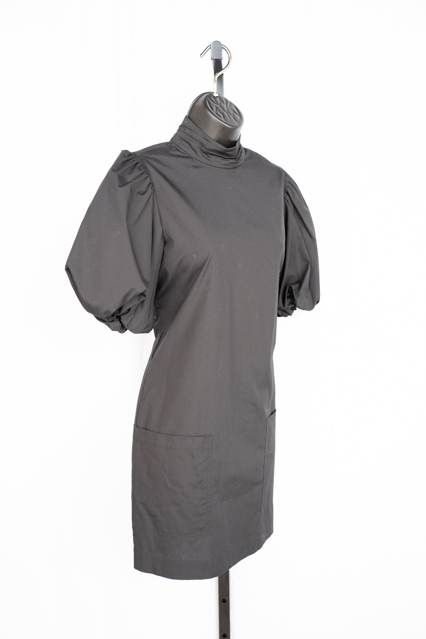 Frame Black 1/2 Puff Sleeve Mock-Neck Knee-Length Dress w Pockets