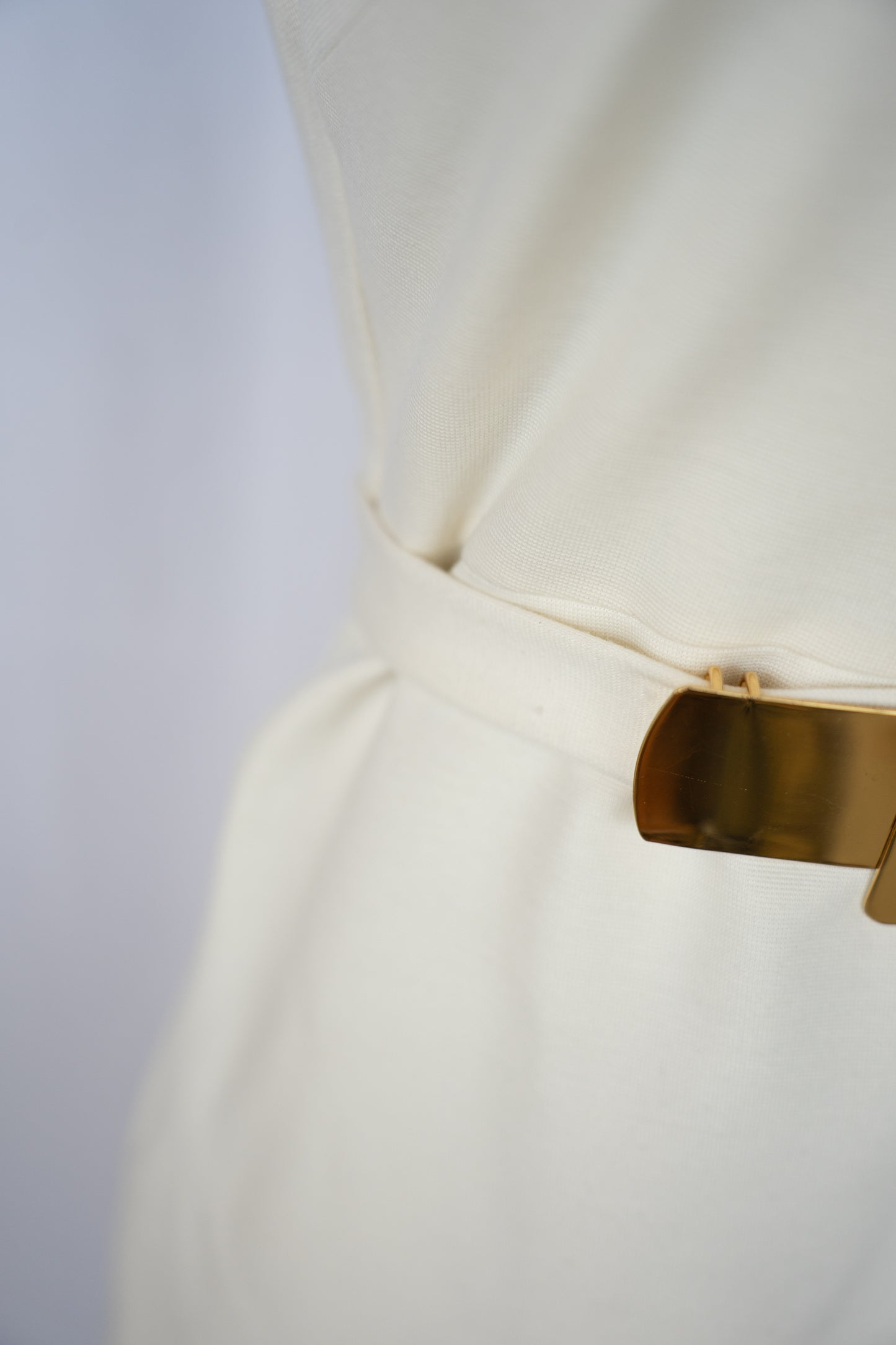 Milly White Mock Neck Sleeveless Gold Button Detail Mini Dress w Belt