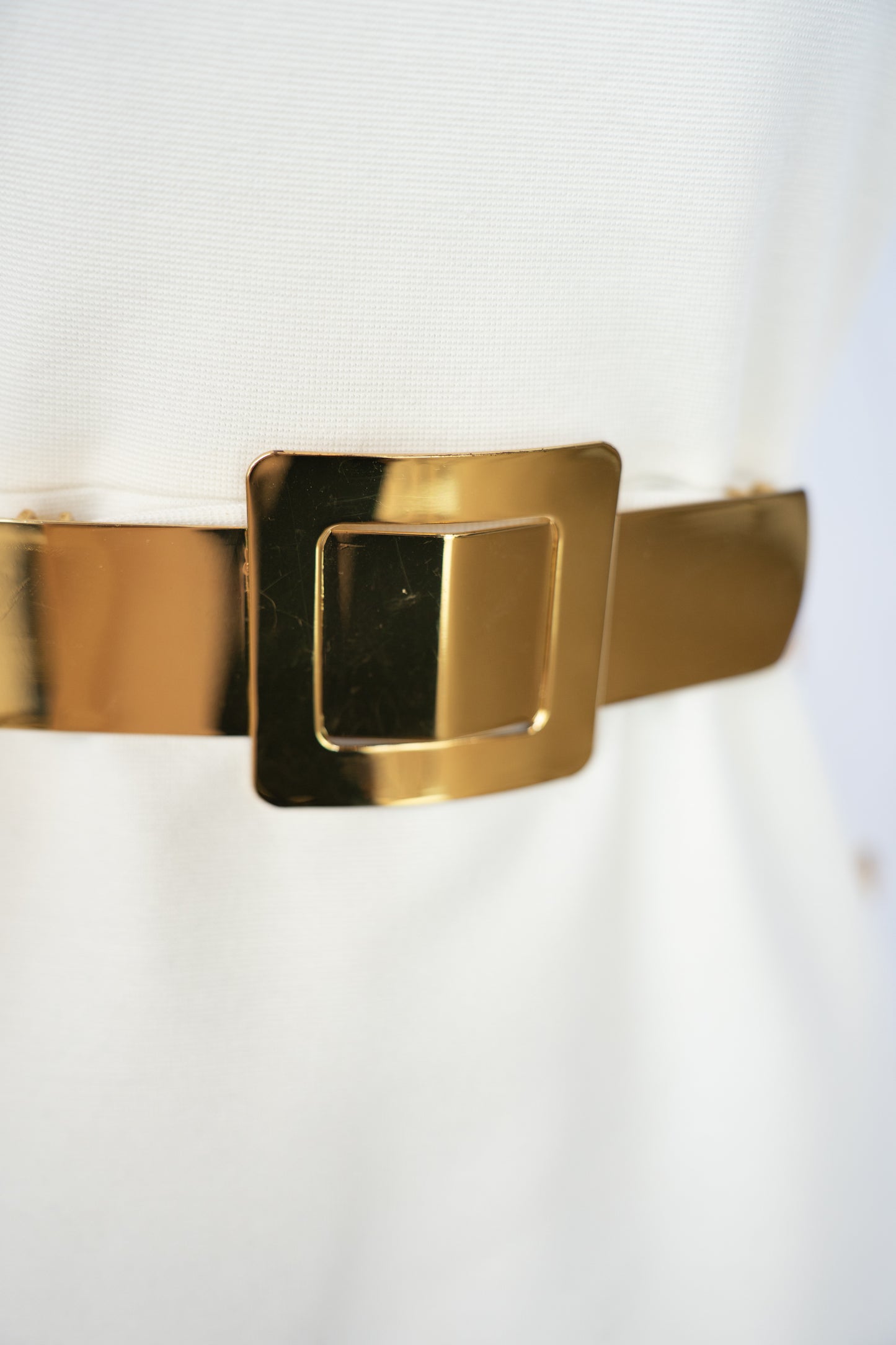 Milly White Mock Neck Sleeveless Gold Button Detail Mini Dress w Belt