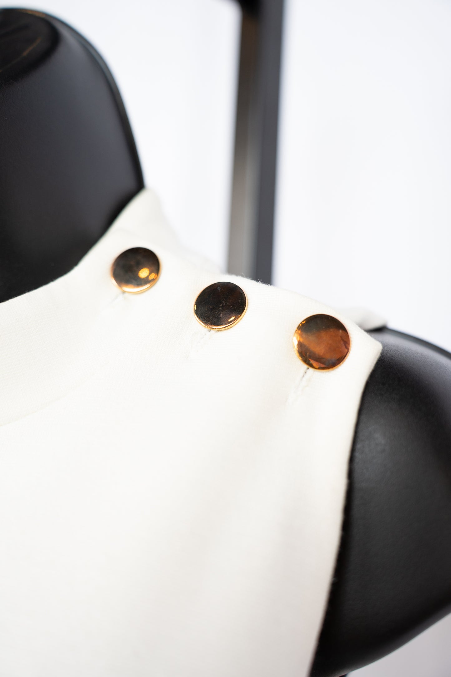 Milly White Mock Neck Sleeveless Gold Button Detail Mini Dress w Belt