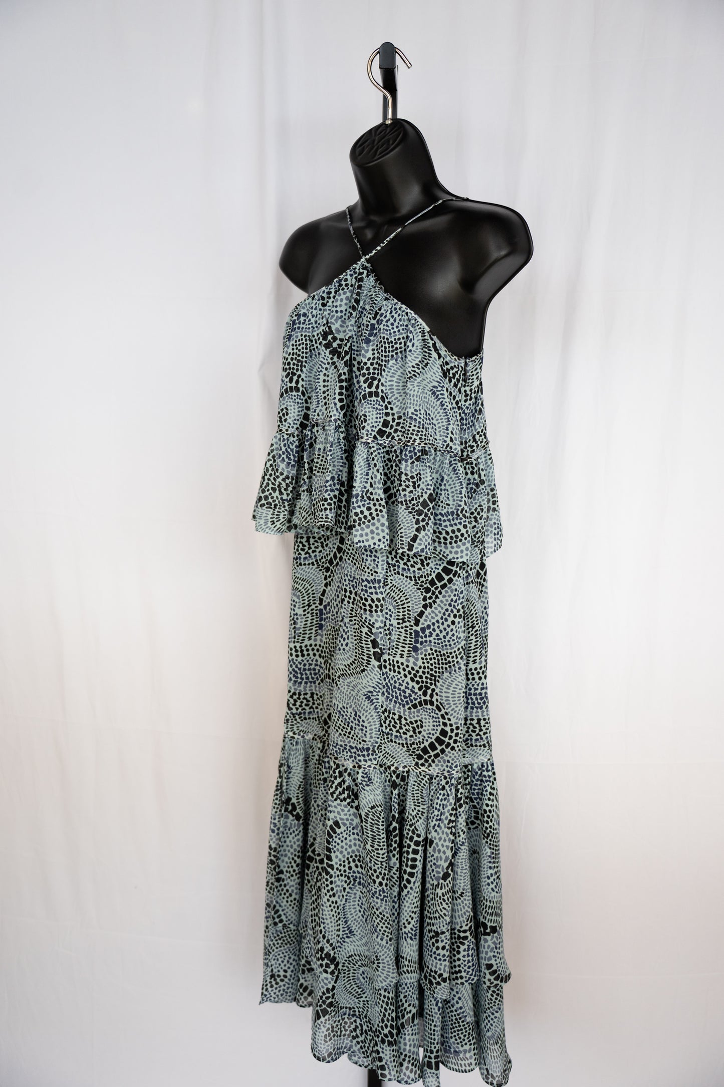 Cinq a Sept Blue & Navy Print Cross front Sleeveless Ruffle Midi Dress