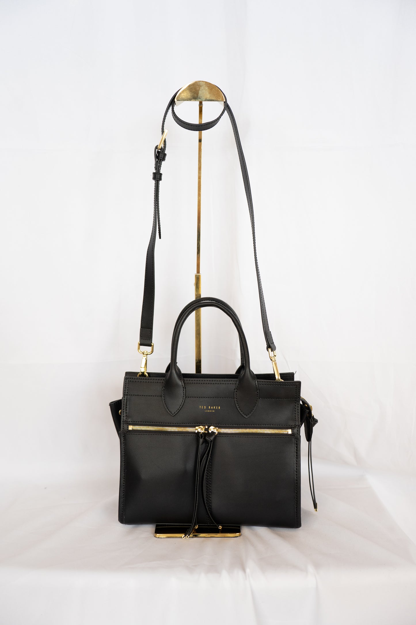 Ted Baker Black Leather Double Front Zip Top/Handle Crossbody Tote