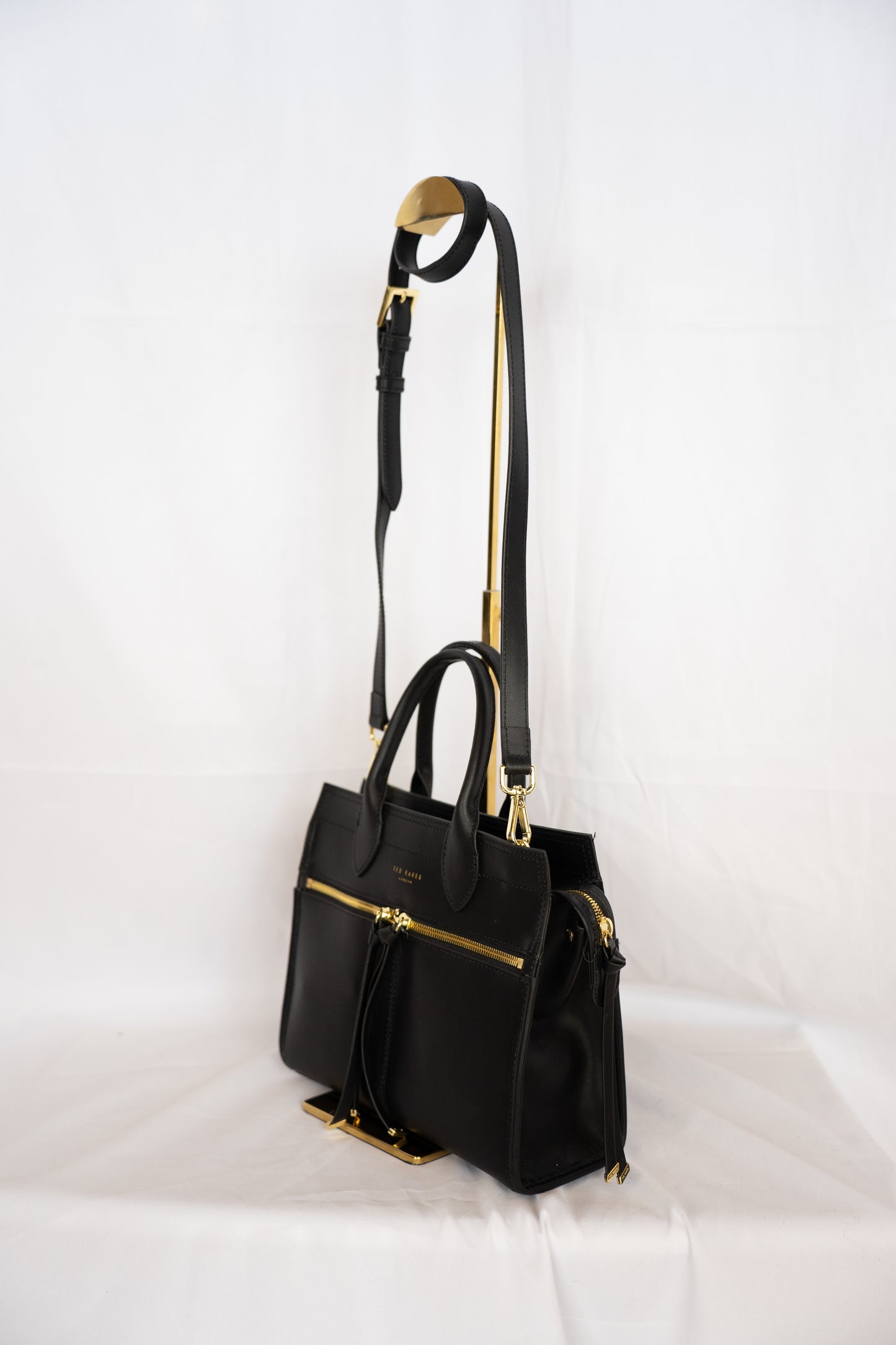 Ted Baker Black Leather Double Front Zip Top/Handle Crossbody Tote