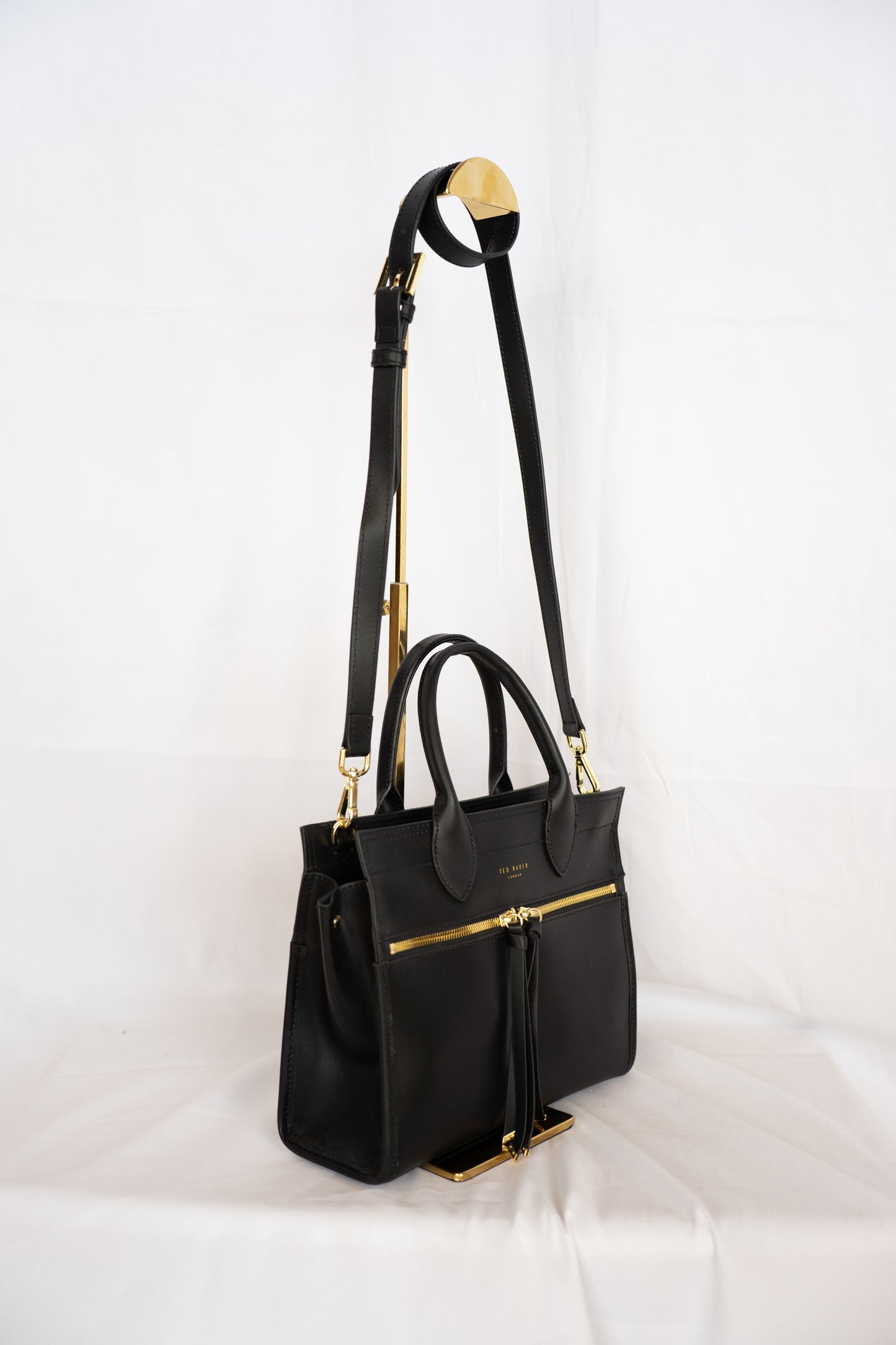 Ted Baker Black Leather Double Front Zip Top/Handle Crossbody Tote