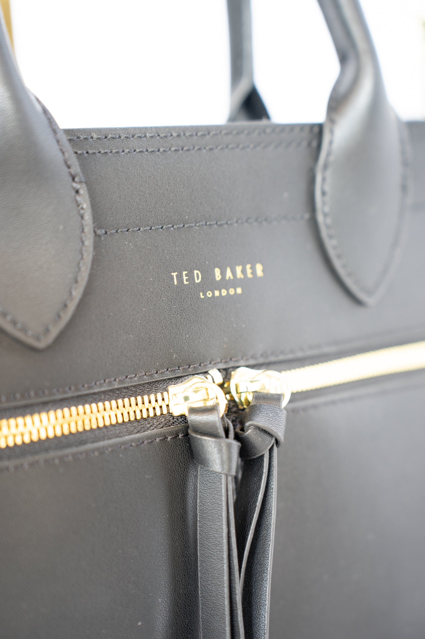Ted Baker Black Leather Double Front Zip Top/Handle Crossbody Tote